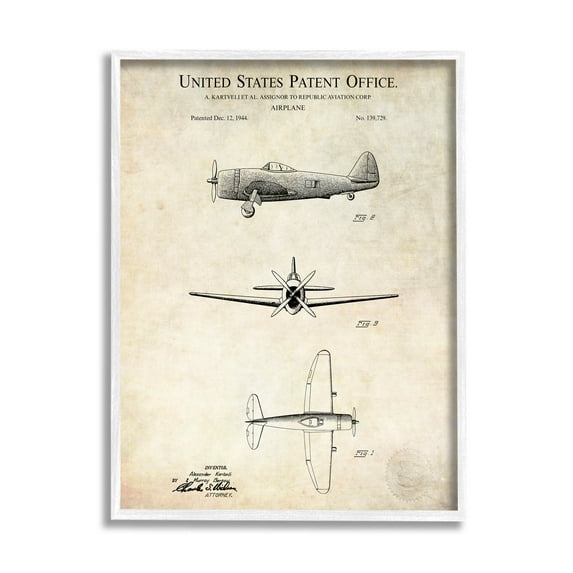 Stupell Industries Vintage Aircraft Diagram Chart Graphic Art White Framed Art Print Wall Art, Design by Karl Hronek