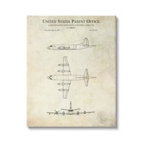 Stupell Industries Vintage Airplane Aircraft Diagram Patent Blueprint Diagram Canvas Wall Art, 16 x 20, Design by Karl Hronek