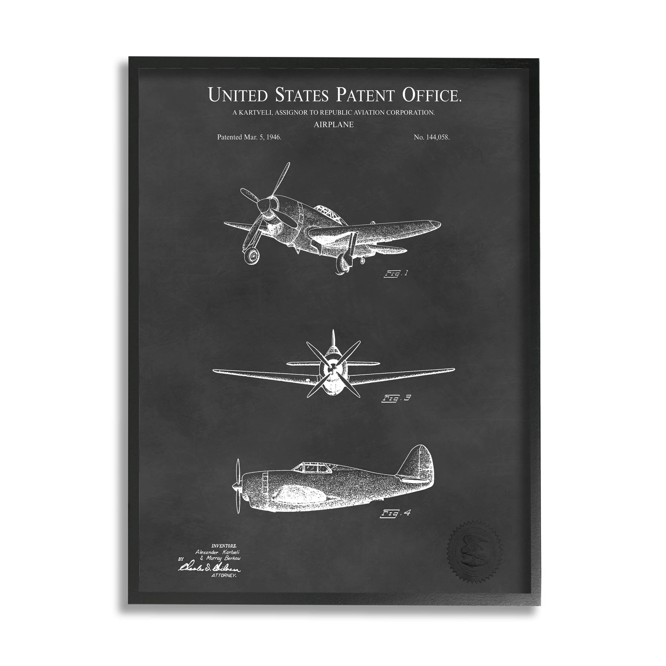 Stupell Industries Vintage Airplane Vehicle Diagram Graphic Art Black Framed Art Print Wall Art, Design by Karl Hronek