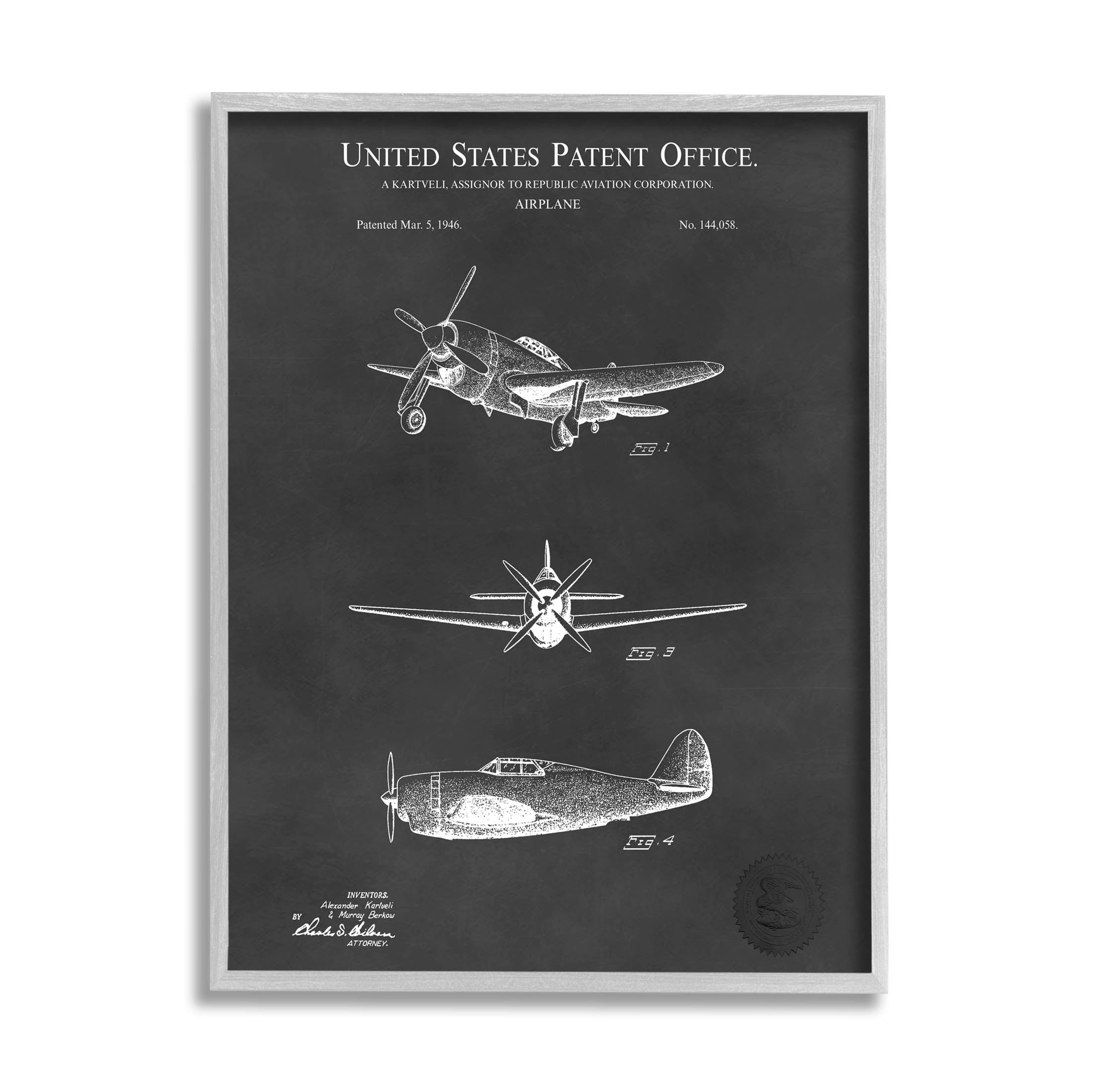 Stupell Industries Vintage Airplane Vehicle Diagram Graphic Art Gray Framed Art Print Wall Art, Design by Karl Hronek