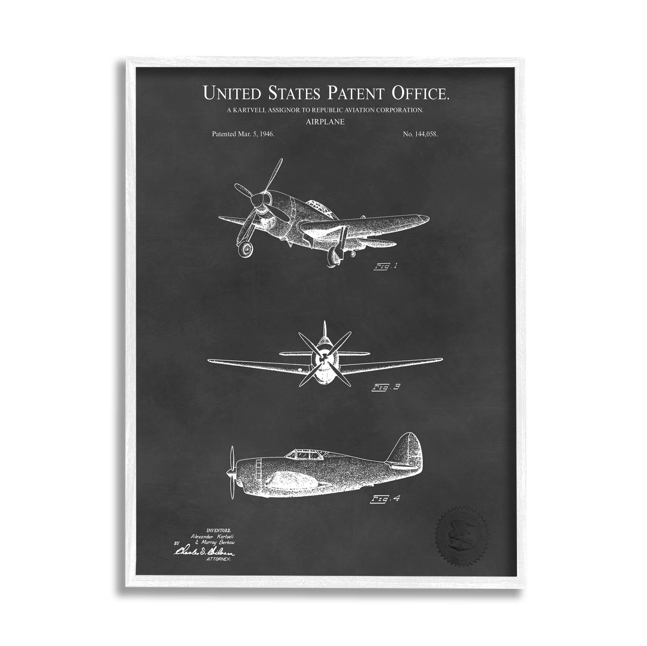 Stupell Industries Vintage Airplane Vehicle Diagram Graphic Art White Framed Art Print Wall Art, Design by Karl Hronek