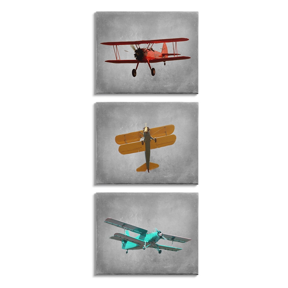 Stupell Industries Vintage Airplanes at Flight Red Yellow Blue Canvas Wall Art by Ashley Calhoun
