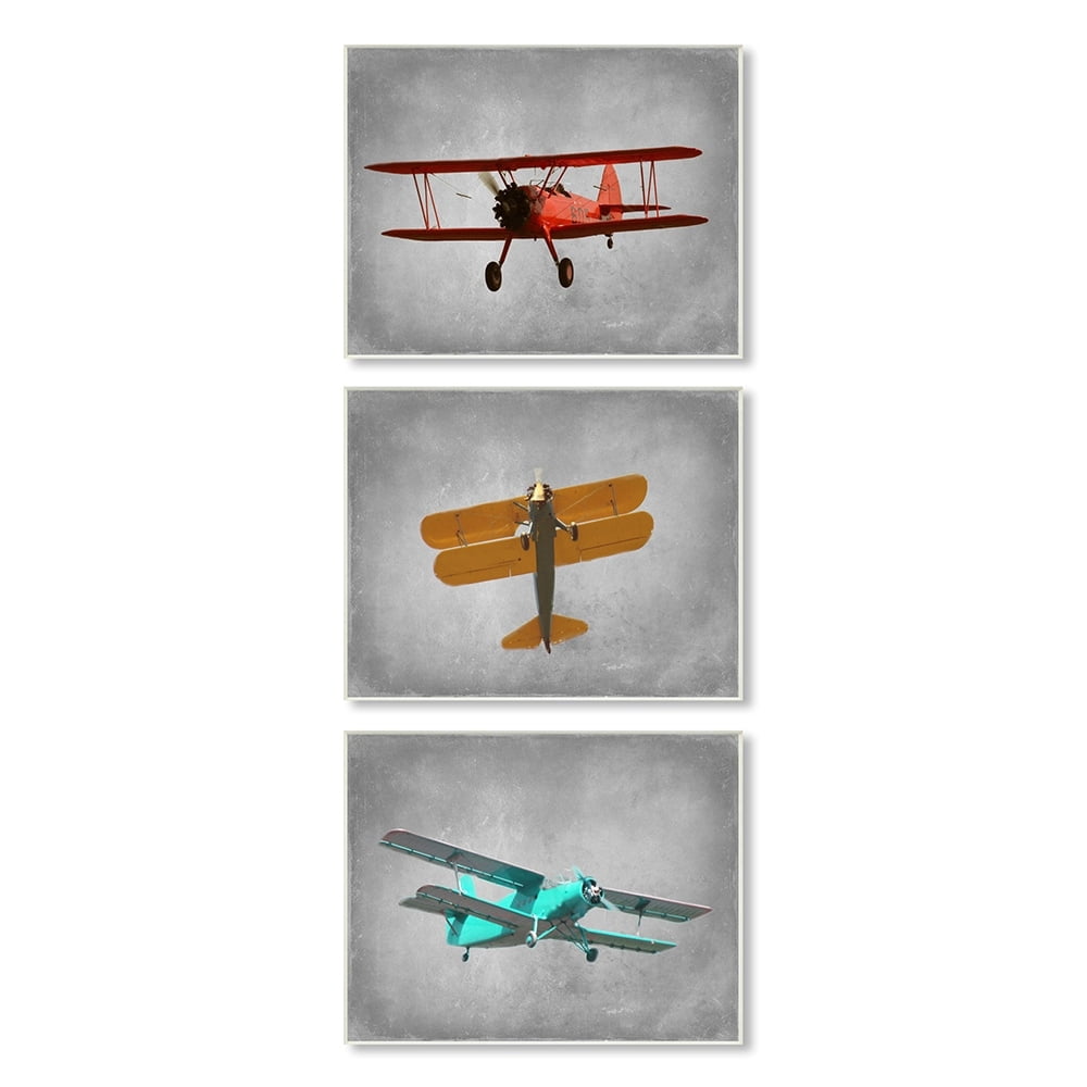 Stupell Industries Vintage Airplanes at Flight Red Yellow Blue Wall Plaque by Ashley Calhoun