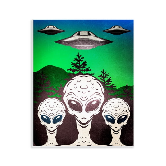 Stupell Industries Vintage Aliens & UFO Fantasy & Sci-Fi Painting Unframed Art Print Wall Art, 11 x 14