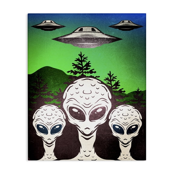 Stupell Industries Vintage Aliens & UFO Fantasy & Sci-Fi Painting Wrapped Canvas Canvas Art Print Wall Art, 24 x 30