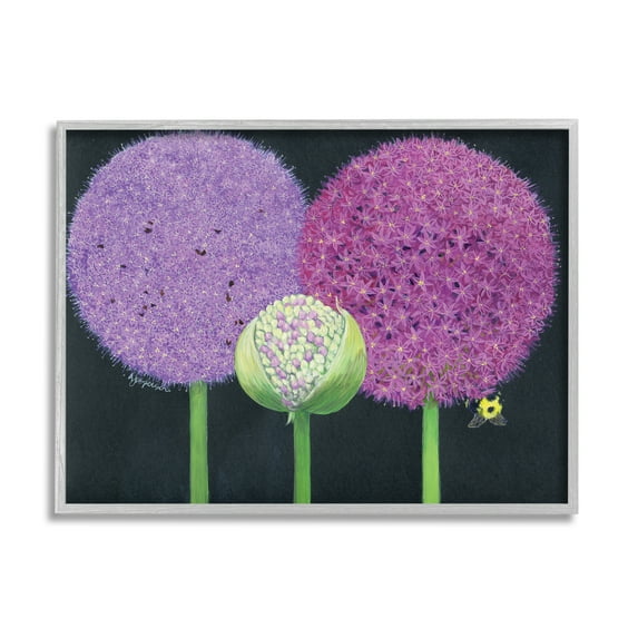 Stupell Industries Vintage Allium Plants Botanical & Floral Painting Gray Framed Art Print Wall Art, 20 x 16