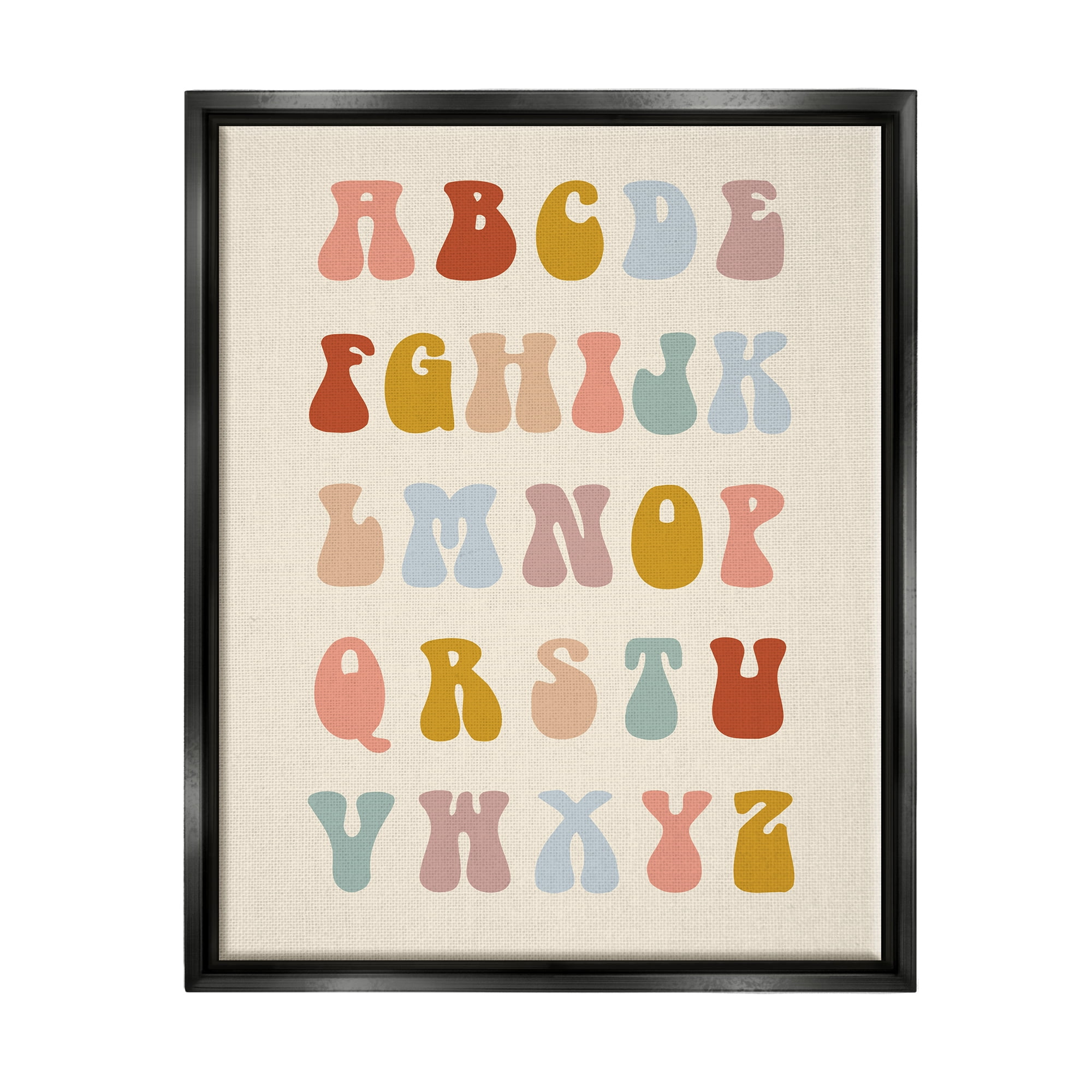Stupell Industries Vintage Alphabet Letters Typography Painting Black Floater Framed Canvas Art Print Wall Art, 25 x 31
