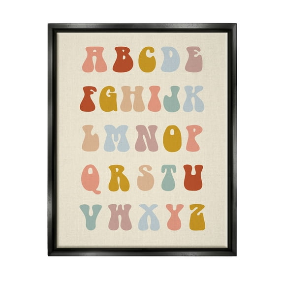 Stupell Industries Vintage Alphabet Letters Typography Painting Black Floater Framed Canvas Art Print Wall Art, 25 x 31