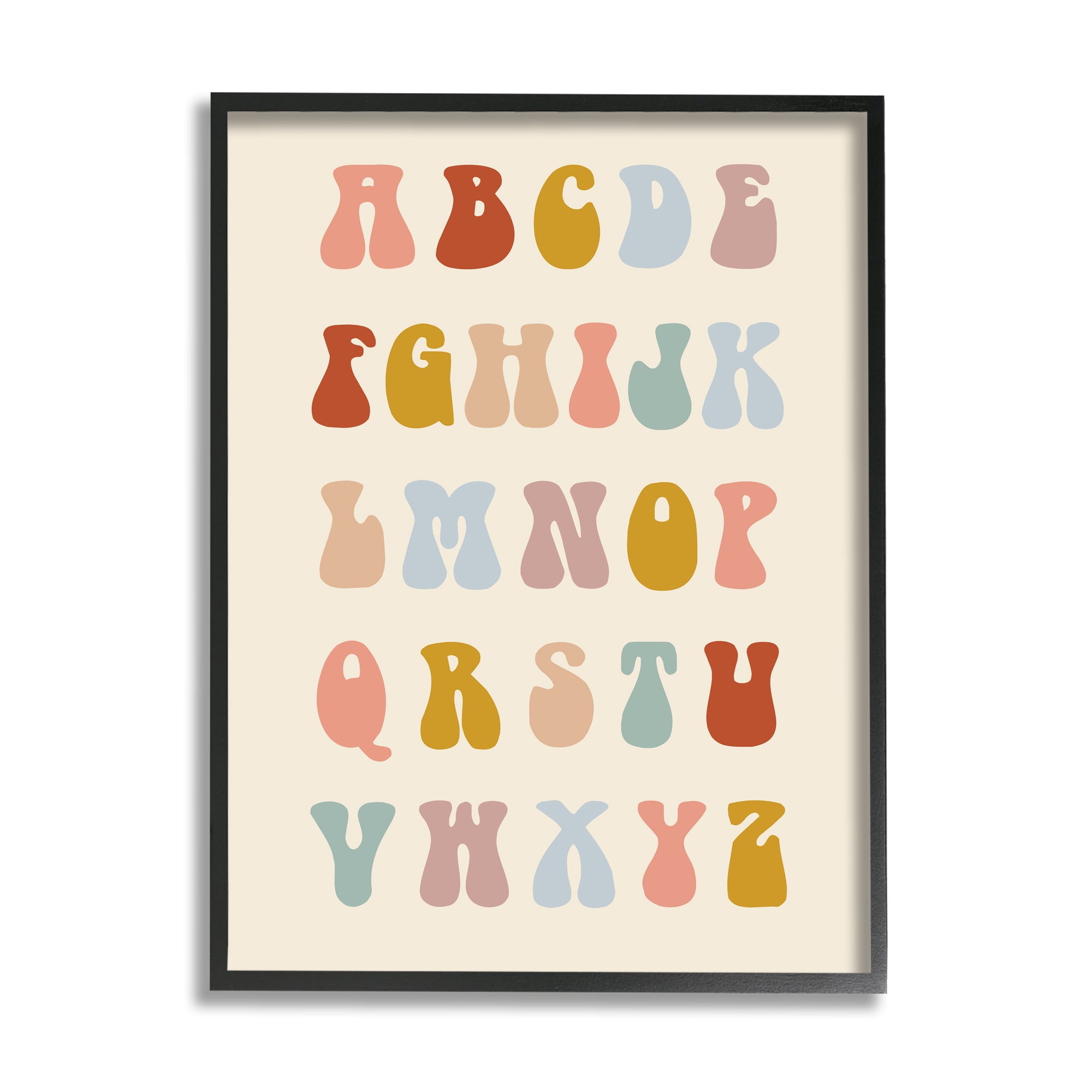 Stupell Industries Vintage Alphabet Letters Typography Painting Black Framed Art Print Wall Art, 24 x 30