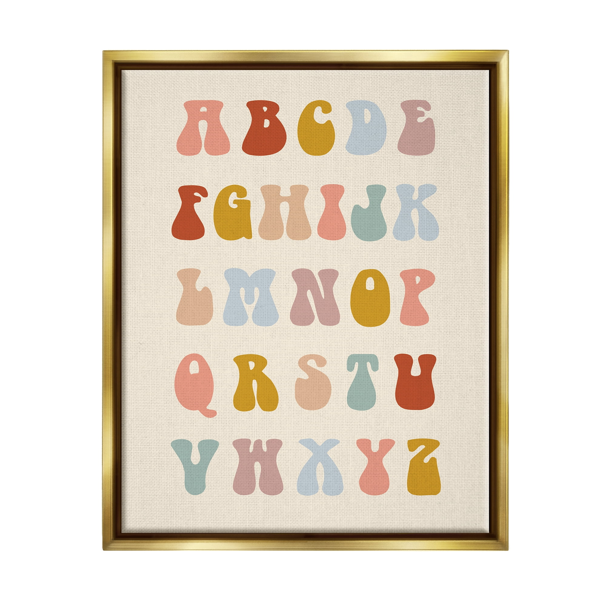 Stupell Industries Vintage Alphabet Letters Typography Painting Gold Floater Framed Canvas Art Print Wall Art, 17 x 21