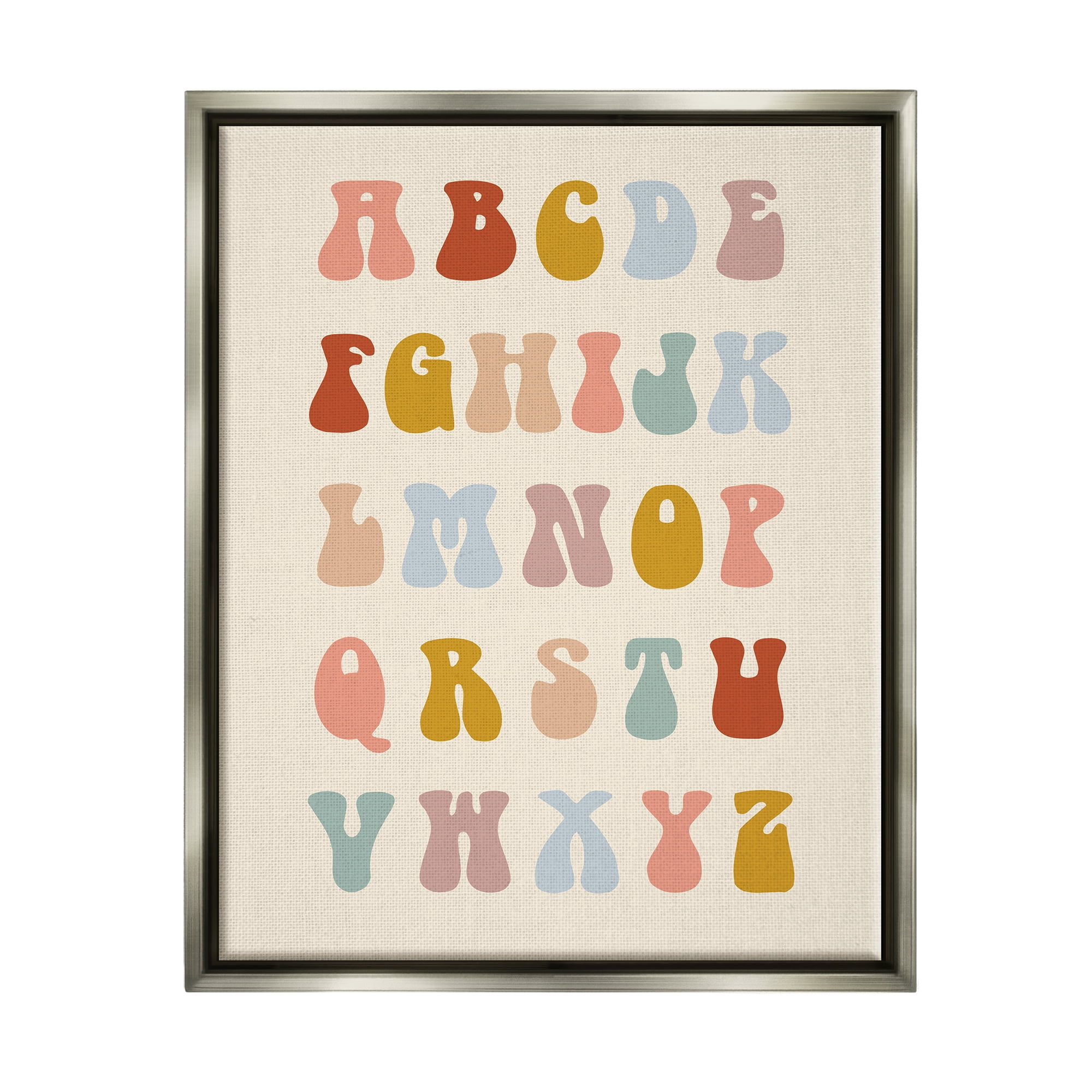 Stupell Industries Vintage Alphabet Letters Typography Painting Gray Floater Framed Canvas Art Print Wall Art, 17 x 21