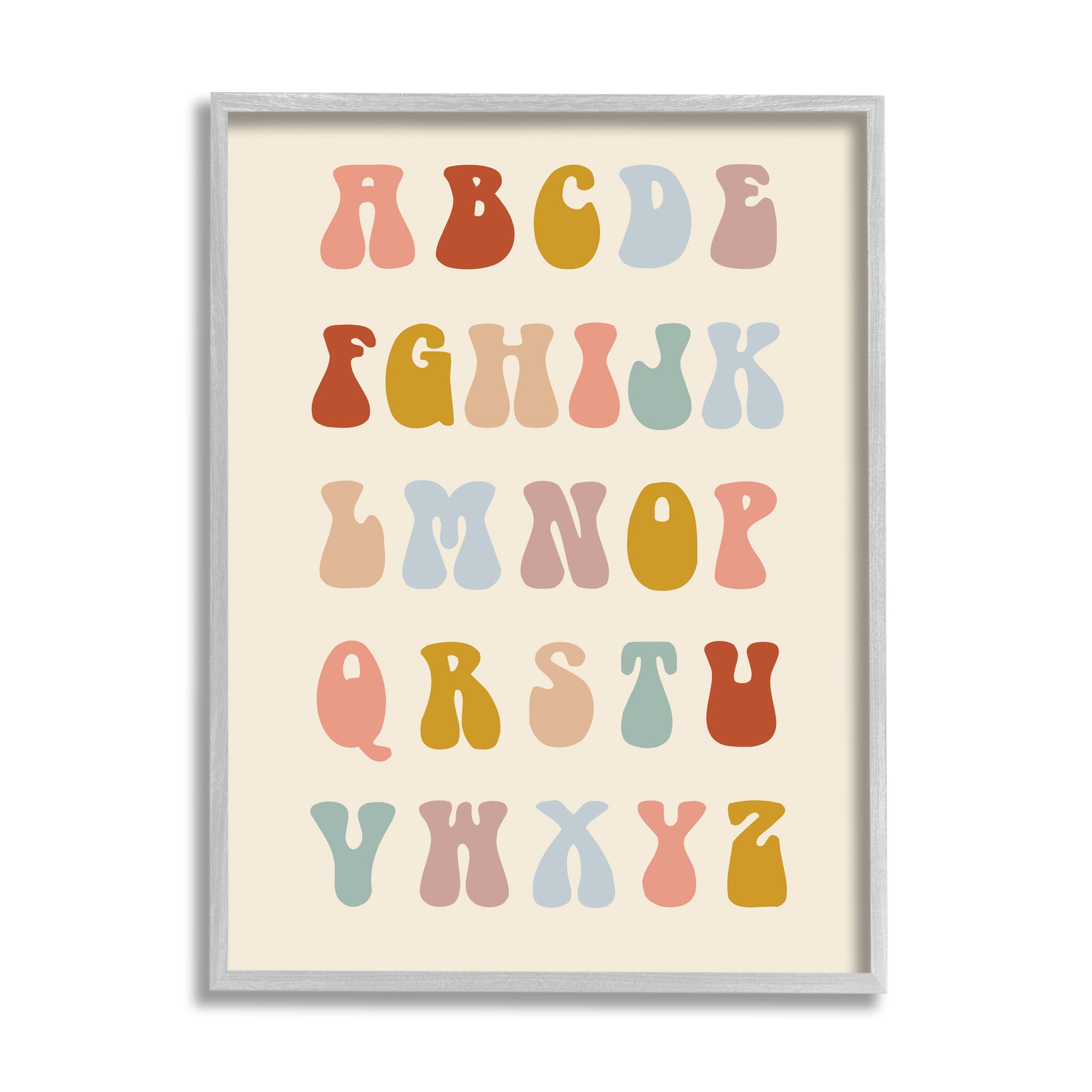Stupell Industries Vintage Alphabet Letters Typography Painting Gray Framed Art Print Wall Art, 16 x 20