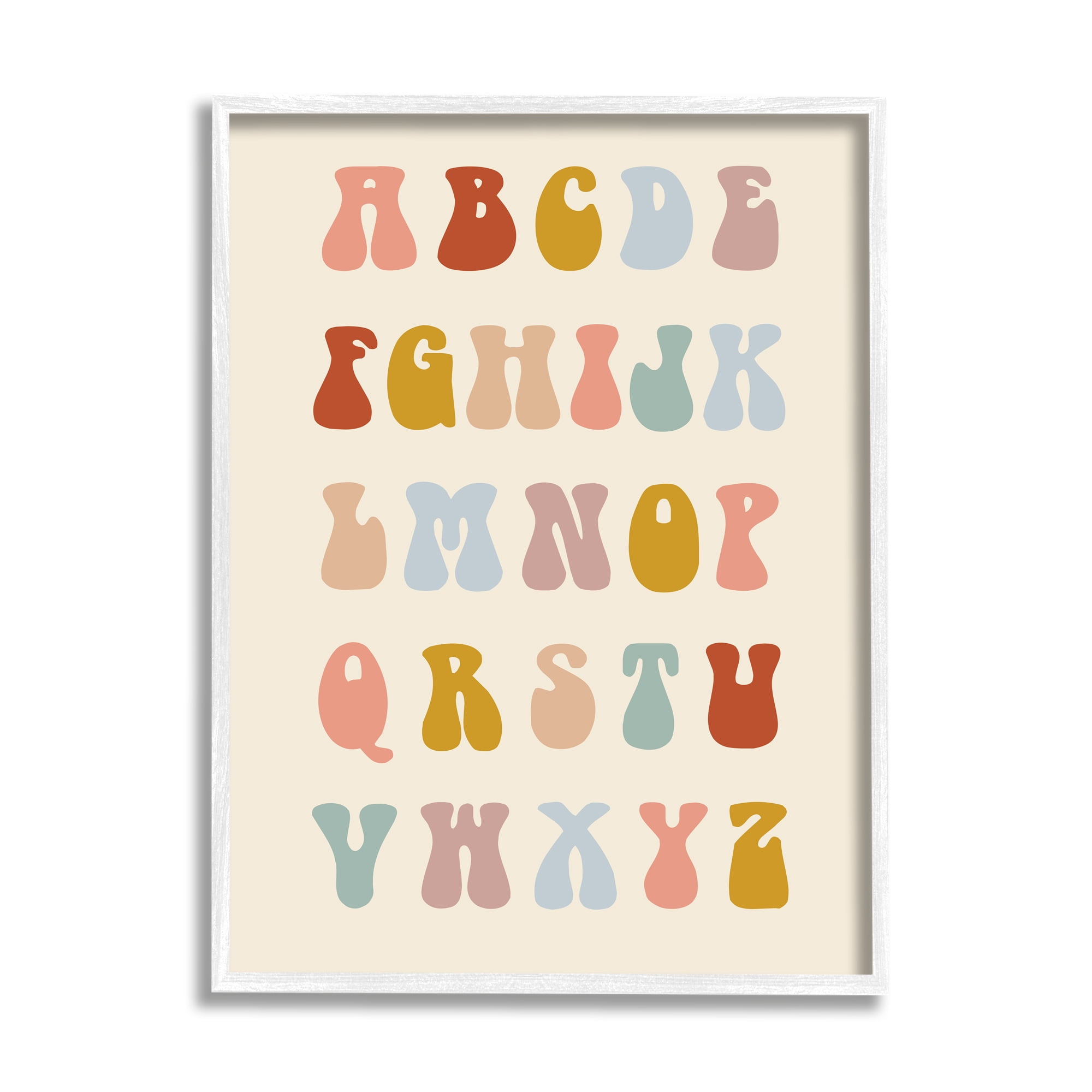 Stupell Industries Vintage Alphabet Letters Typography Painting White Framed Art Print Wall Art, 24 x 30
