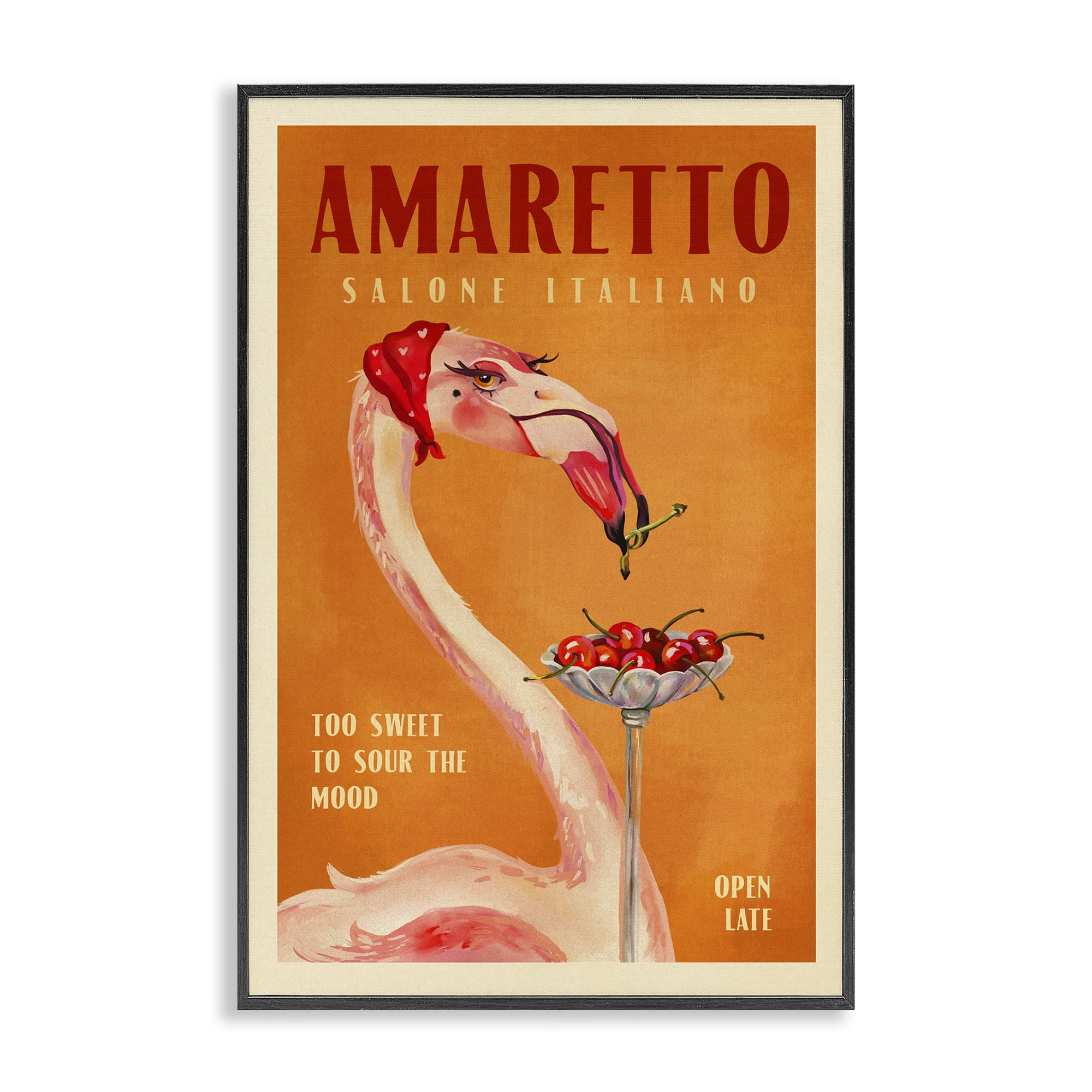 Stupell Industries Vintage Amaretto Flamingo Food & Beverage Painting Black Framed Art Print Wall Art, 20 x 30