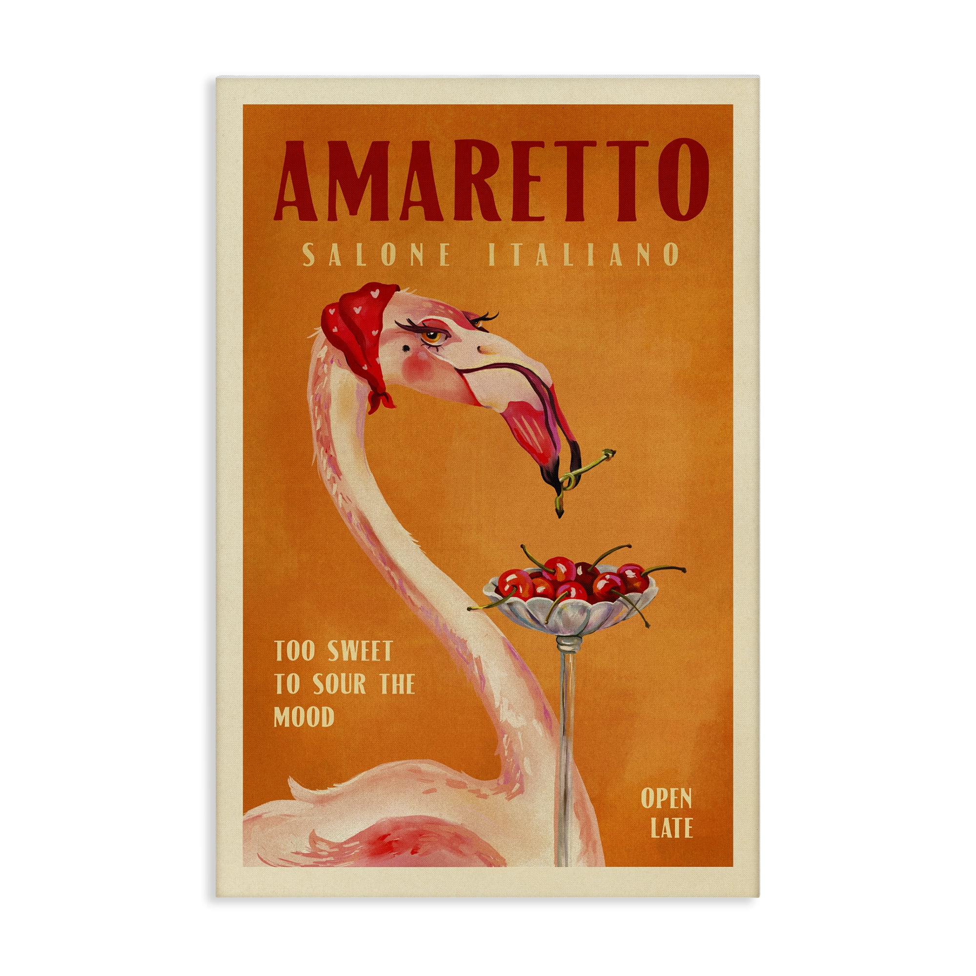Stupell Industries Vintage Amaretto Flamingo Food & Beverage Painting Wrapped Canvas Art Print Wall Art, 24 x 36