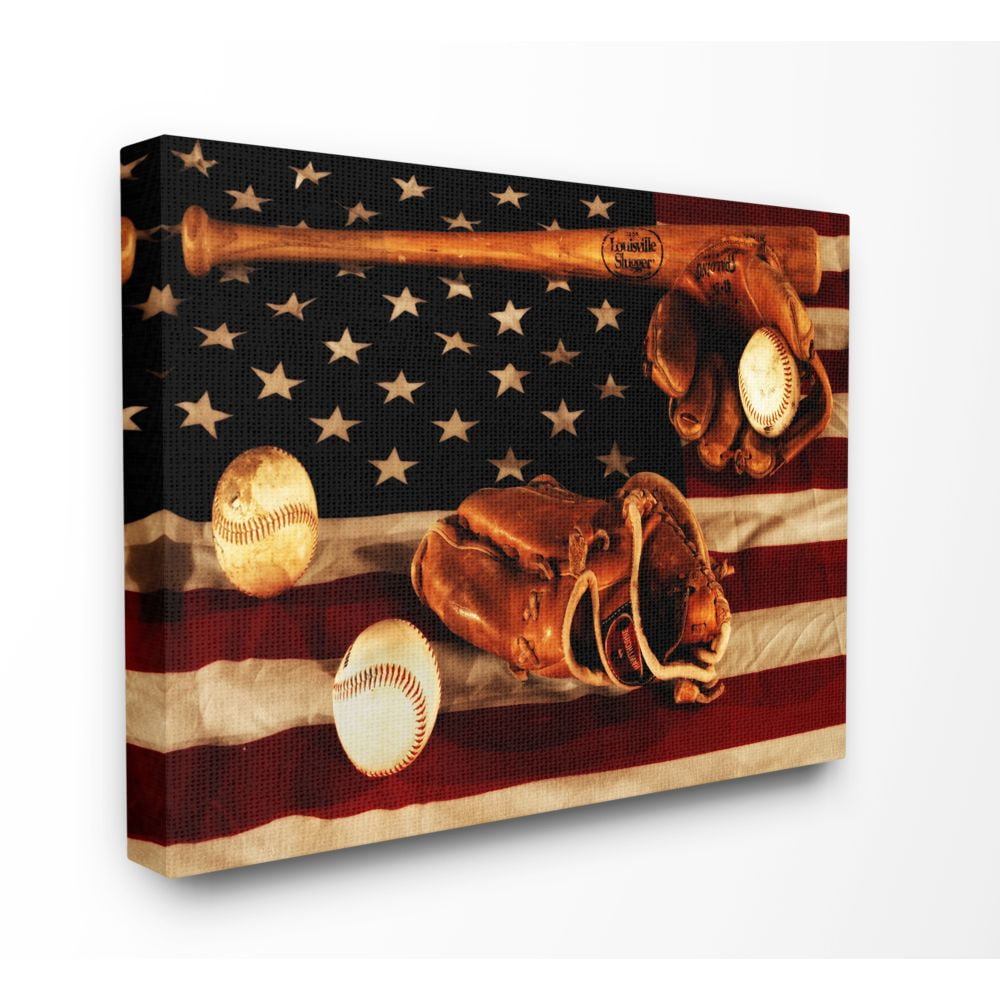 Stupell Industries Vintage American Flag Baseball Sports Rustic Photo Canvas Wall Art by Daniel Sproul