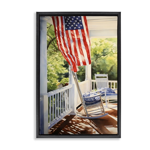Stupell Industries Rustic Lodge Vintage American Porch Black Floating Frame Canvas Art, 17 x 25, by Petals Prints Design
