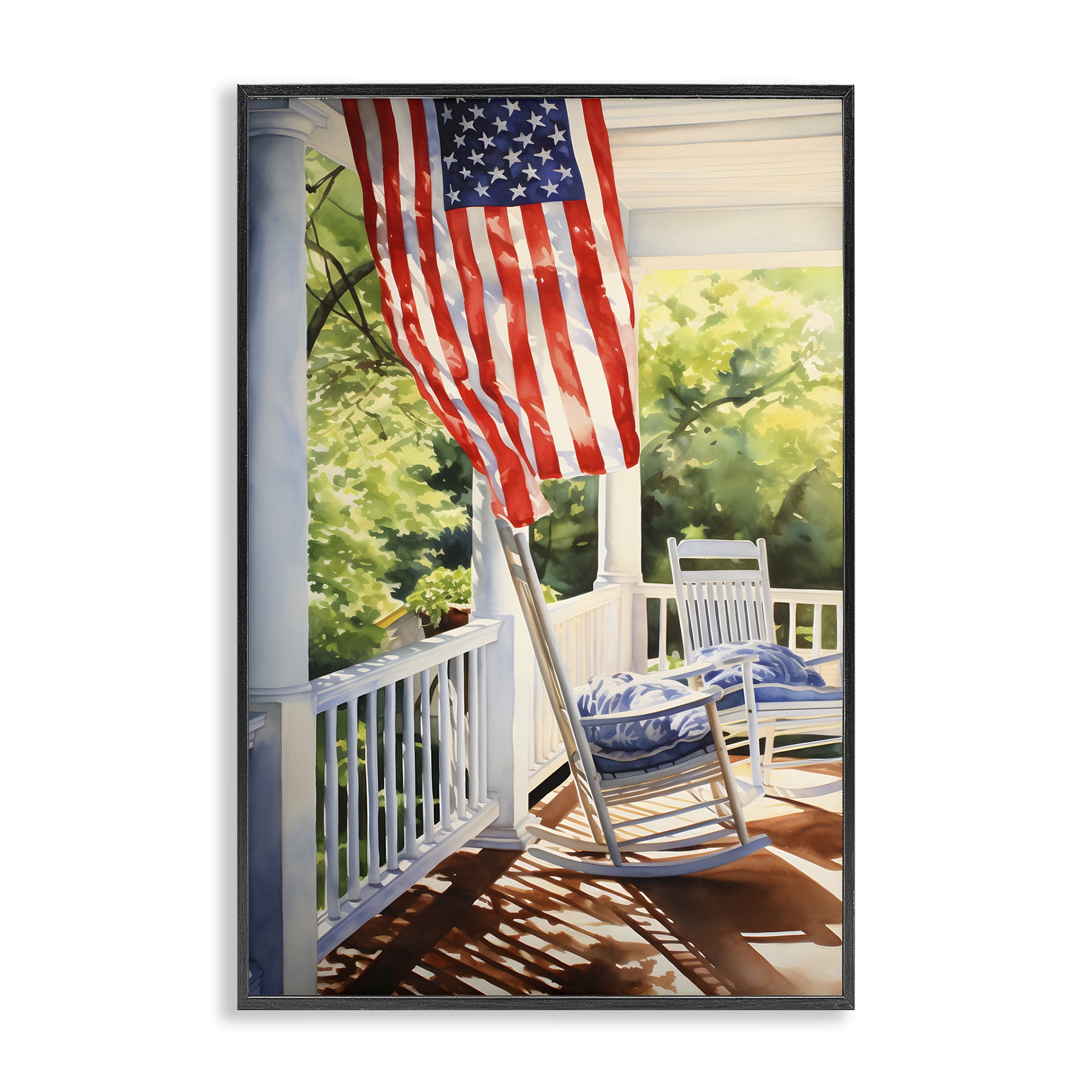 Stupell Industries Vintage American Porch Scenery Painting Black Framed Art Print Wall Art, 20 x 30