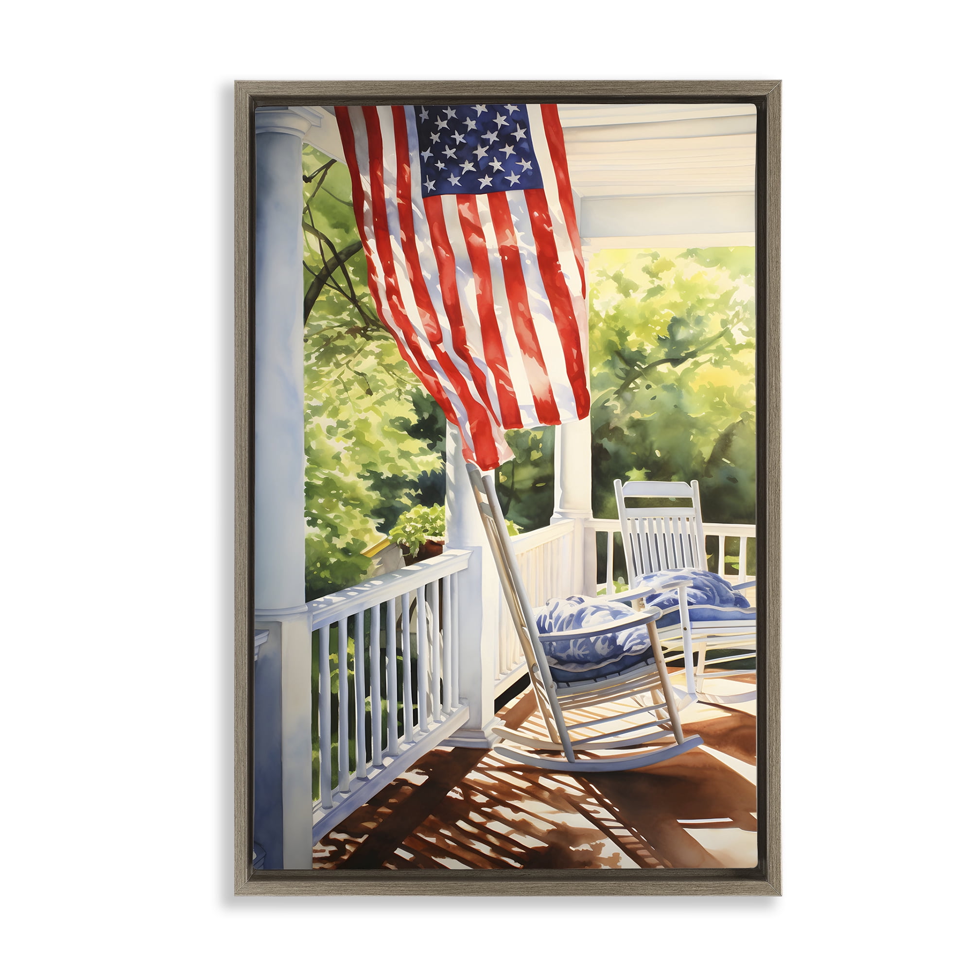 Stupell Industries Vintage American Porch Scenery Painting Brown Floater Framed Canvas Art Print Wall Art, 17 x 25