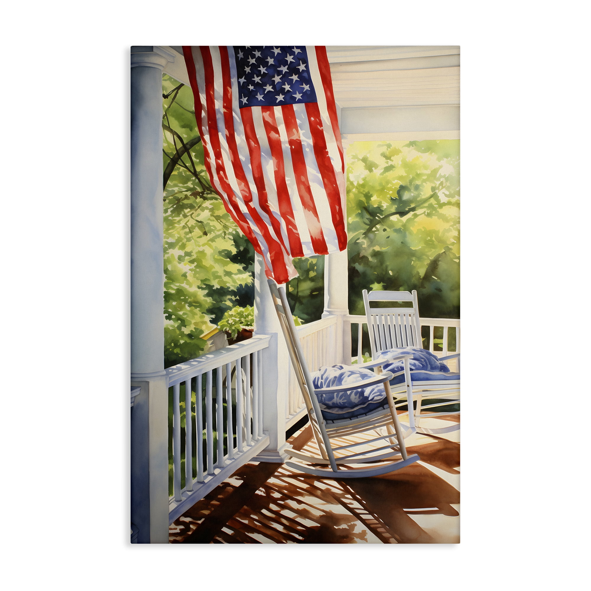 Stupell Industries Vintage American Porch Scenery Painting Gallery Wrapped Canvas Art Print Wall Art, 30 x 45