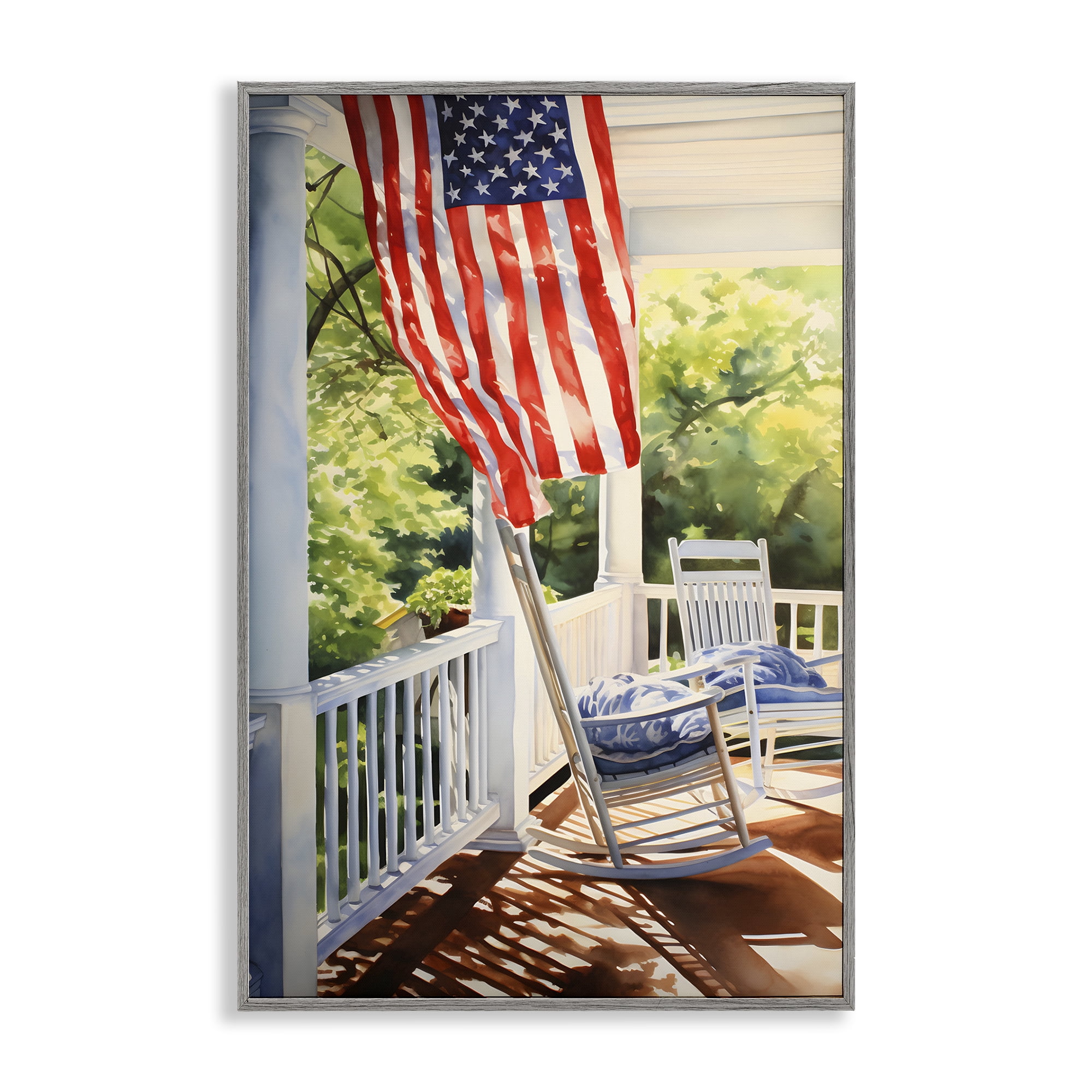 Stupell Industries Vintage American Porch Scenery Painting Gray Framed Art Print Wall Art, 20 x 30