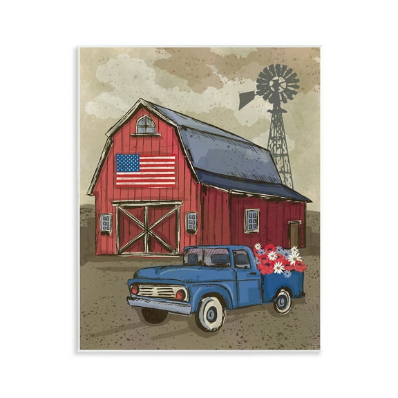 Stupell Industries Vintage Americana Barn Patriotic Painting Unframed Art Print Wall Art, 11 x 14