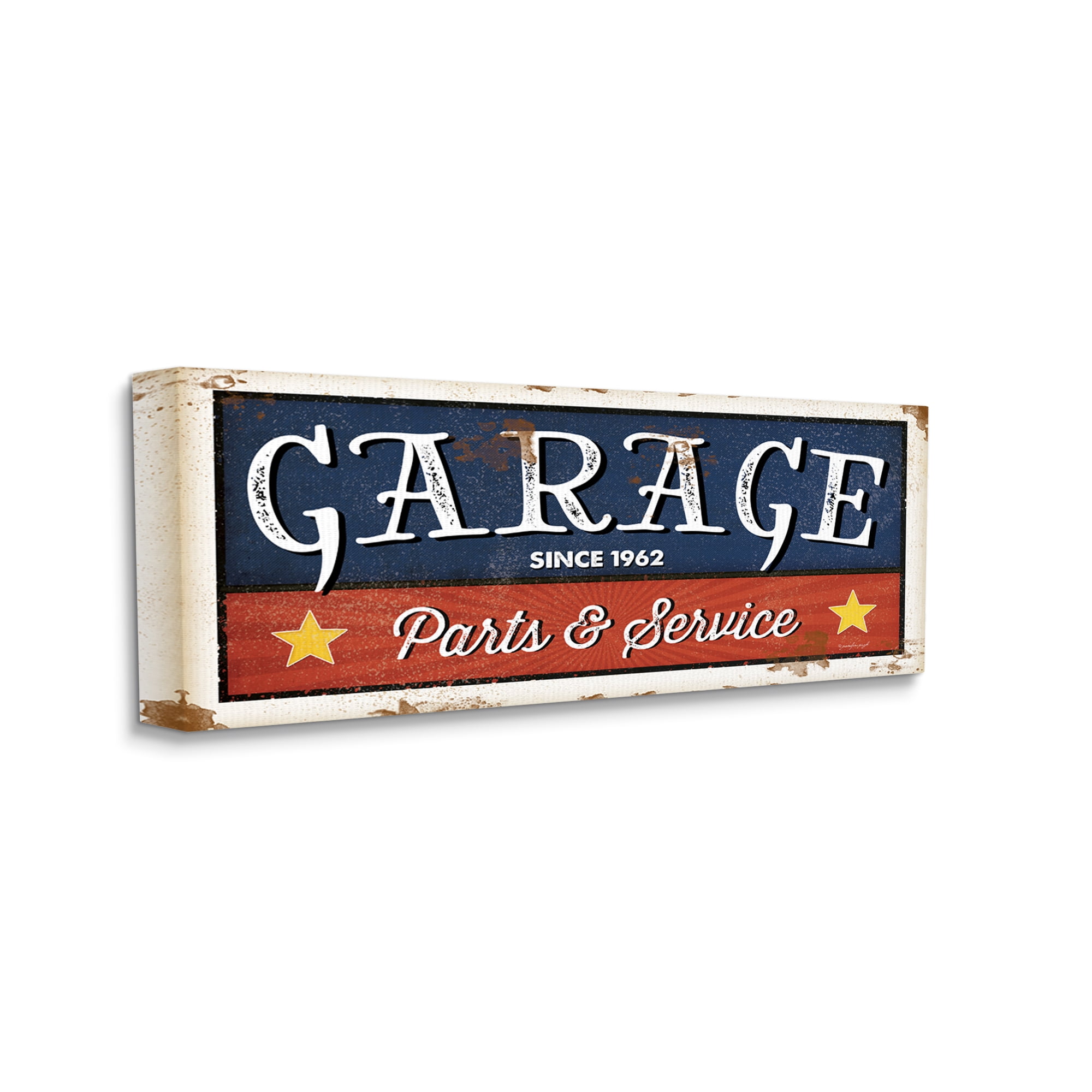 Stupell Industries Vintage Americana Garage Sign Parts and Service Phrase, 10 x 24, Designed by Jennifer Pugh