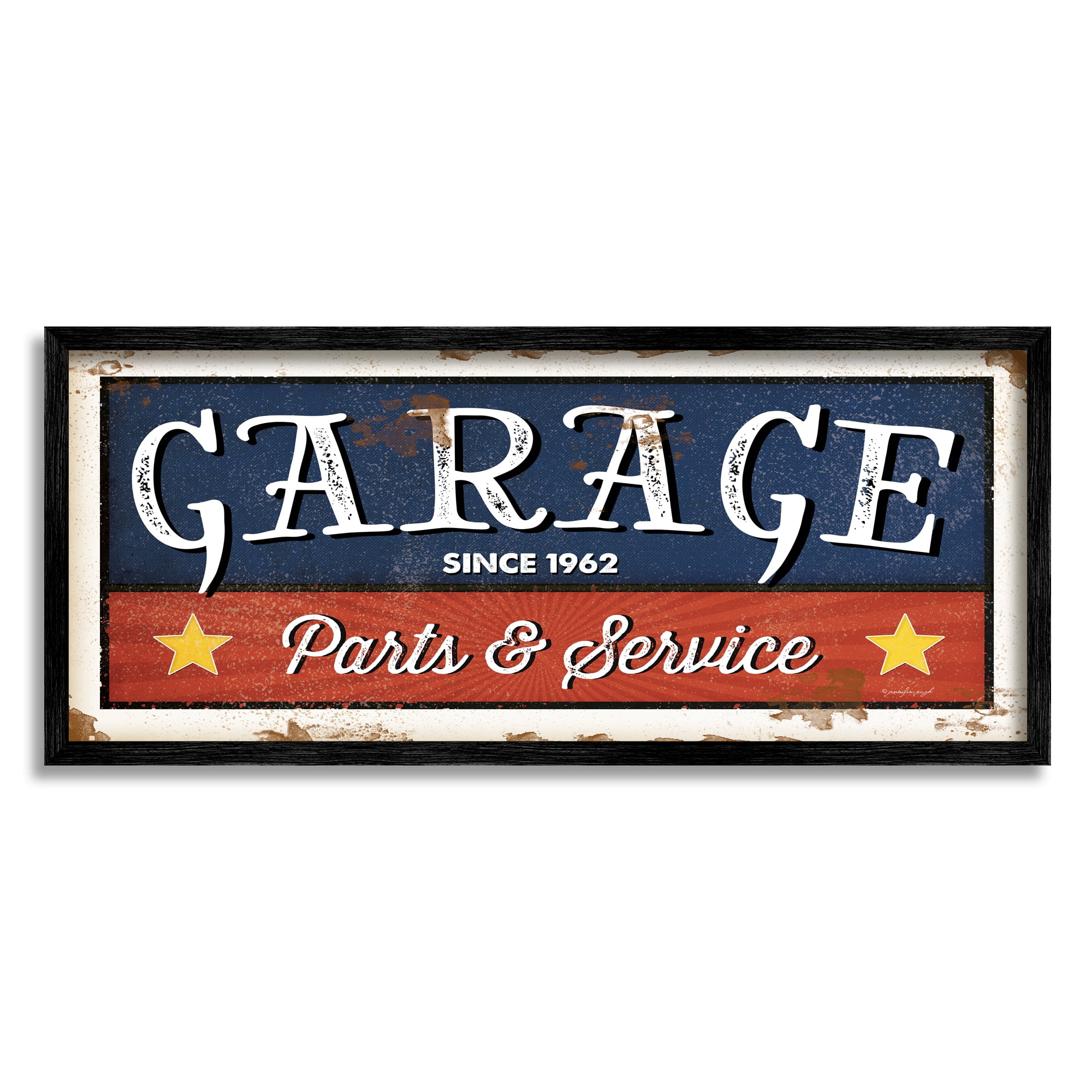 Stupell Industries Vintage Americana Garage Sign Parts and Service Phrase Graphic Art Black Framed Art Print Wall Art, 10x24, by Jennifer Pugh