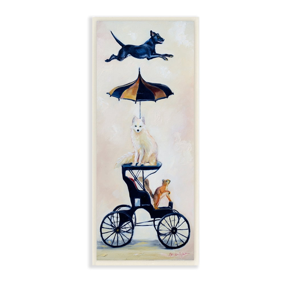Stupell Industries Vintage Animal Carriage Dogs and Squirrel Painting Wall Plaque by Karen Weber Fine Art