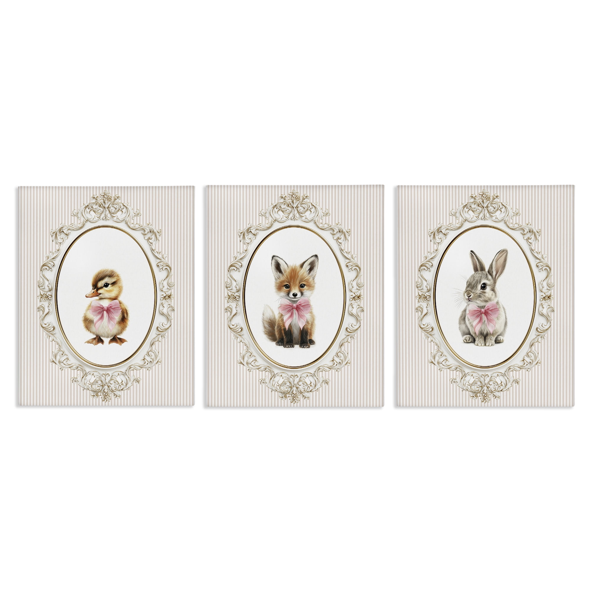 Stupell Industries Vintage Animals with Ornate Design 3 Piece Canvas Wall Art Set, design by Christine Simpson Art