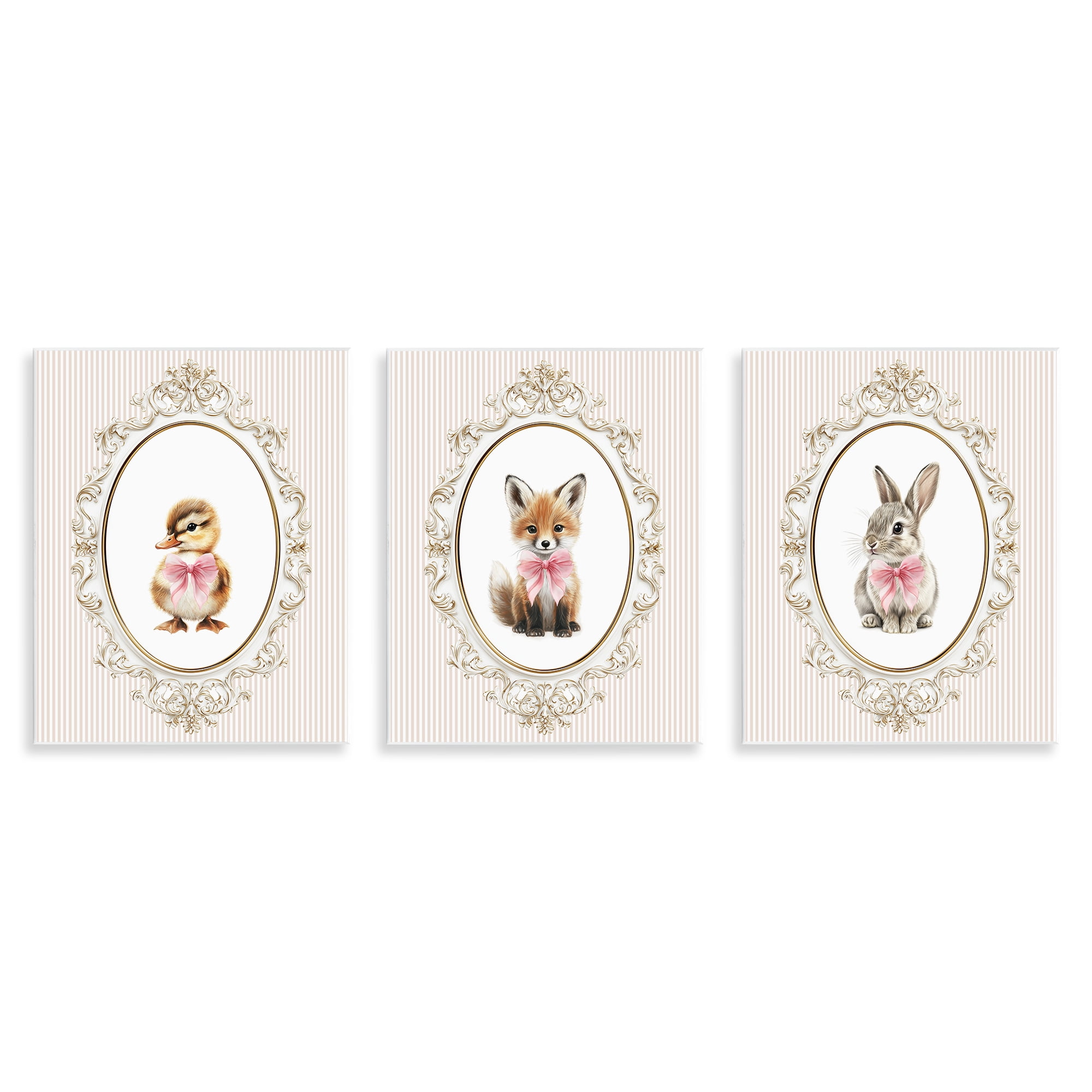 Stupell Industries Vintage Animals with Ornate Design 3 Piece Wall Plaque Art Set, design by Christine Simpson Art