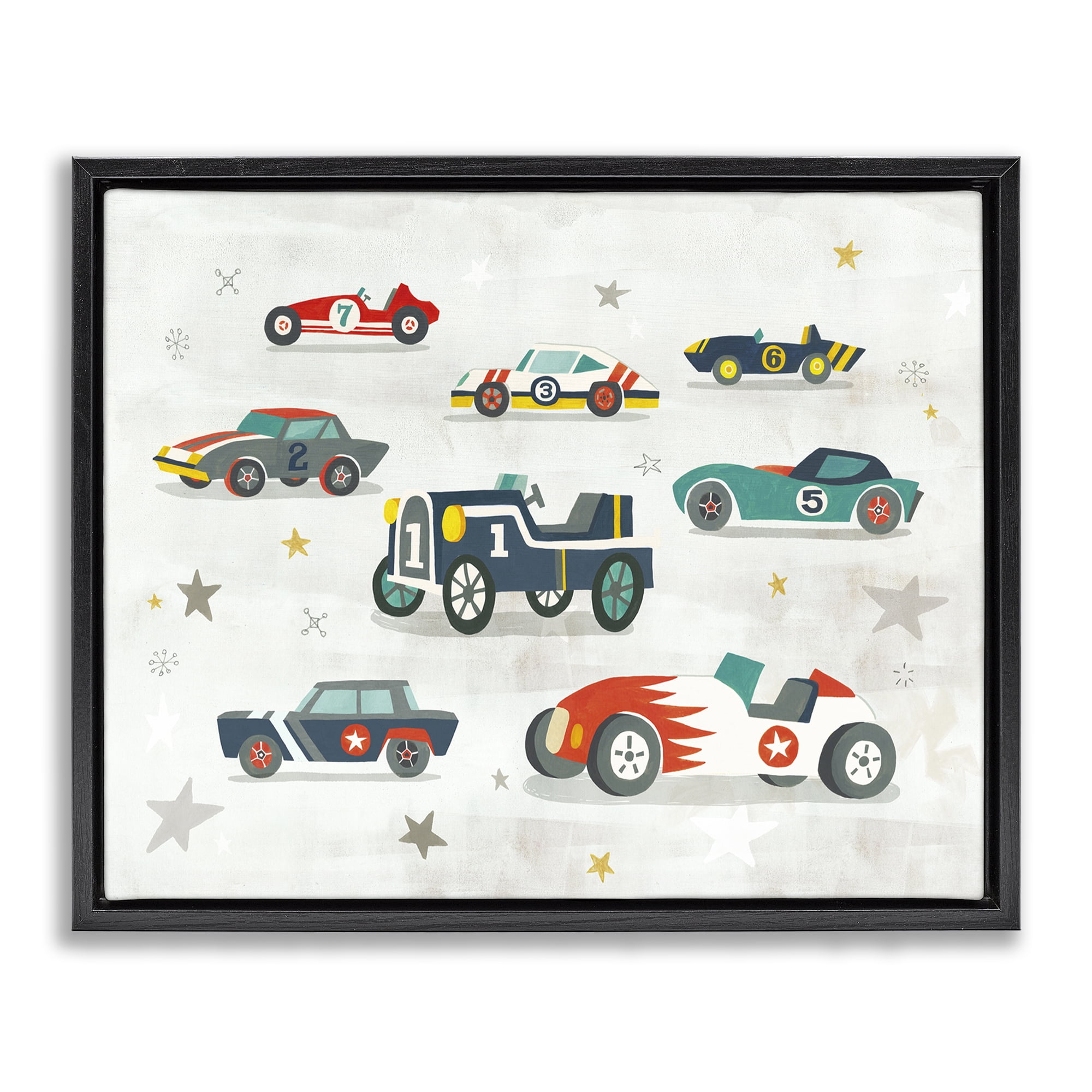 Stupell Industries Vintage Antique Race Cars Transportation Painting Black Floater Framed Canvas Art Print Wall Art, 31 x 25