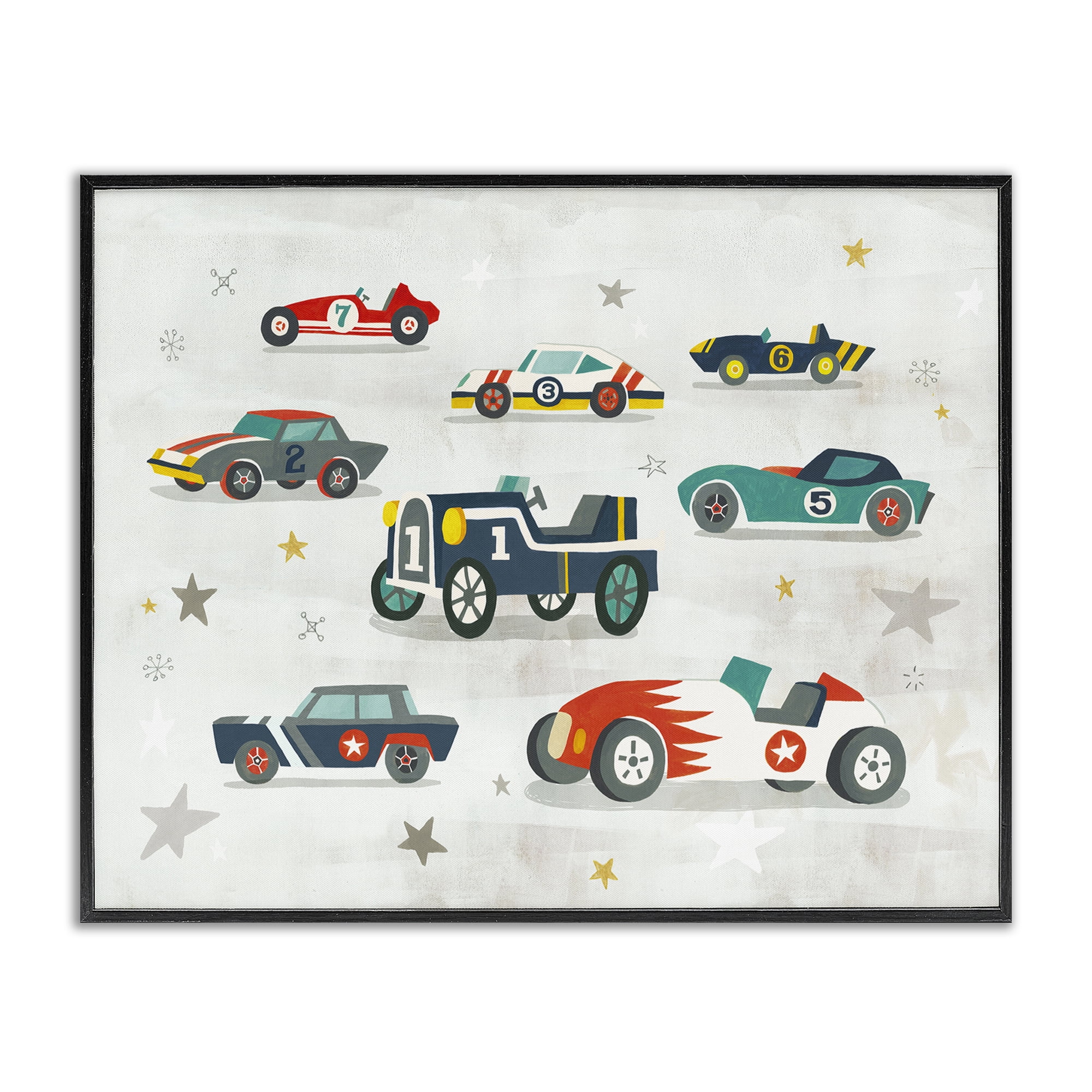 Stupell Industries Vintage Antique Race Cars Transportation Painting Black Framed Art Print Wall Art, 14 x 11