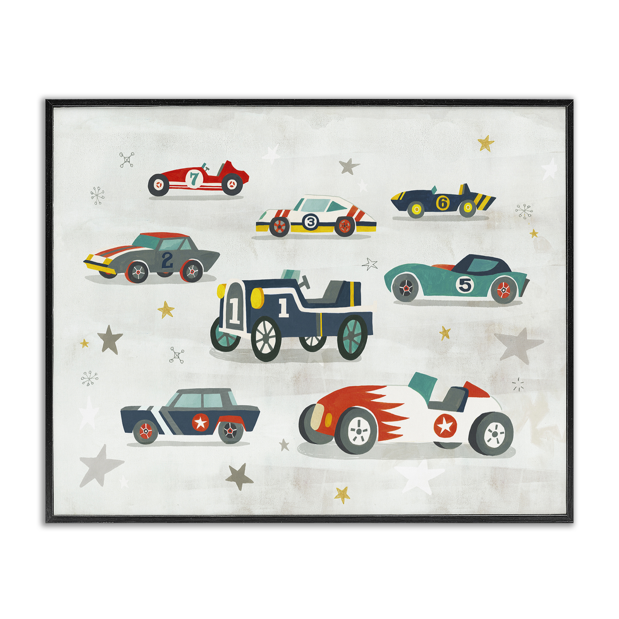 Stupell Industries Vintage Antique Race Cars Transportation Painting Black Framed Art Print Wall Art, 20 x 16