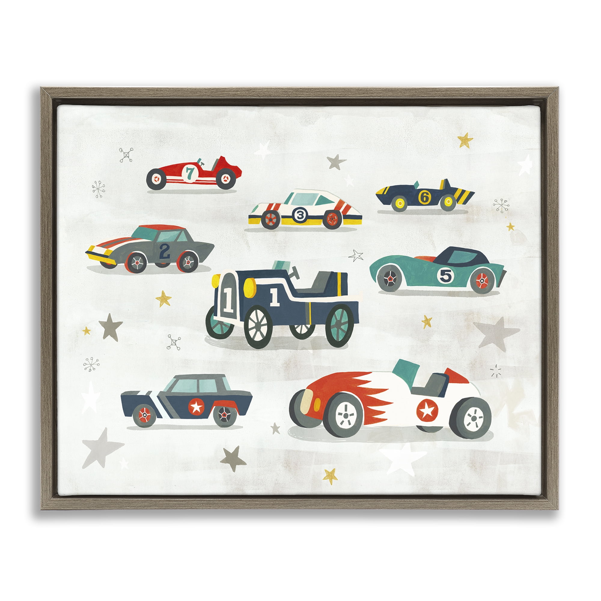 Stupell Industries Vintage Antique Race Cars Transportation Painting Brown Floater Framed Canvas Art Print Wall Art, 31 x 25