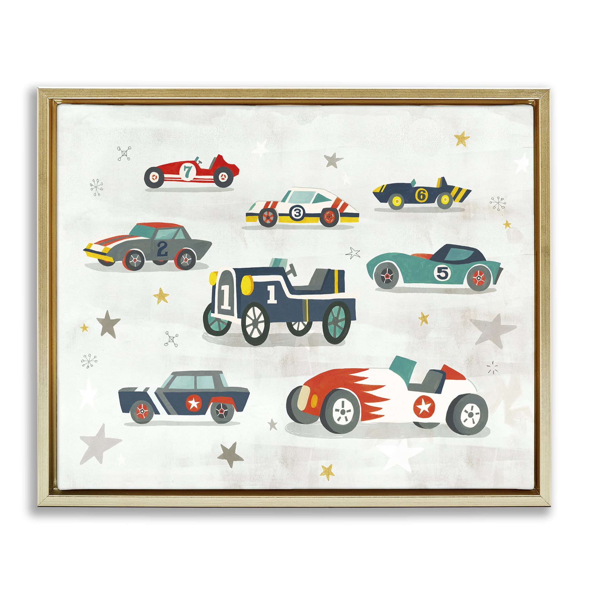 Stupell Industries Vintage Antique Race Cars Transportation Painting Gold Floater Framed Canvas Art Print Wall Art, 21 x 17