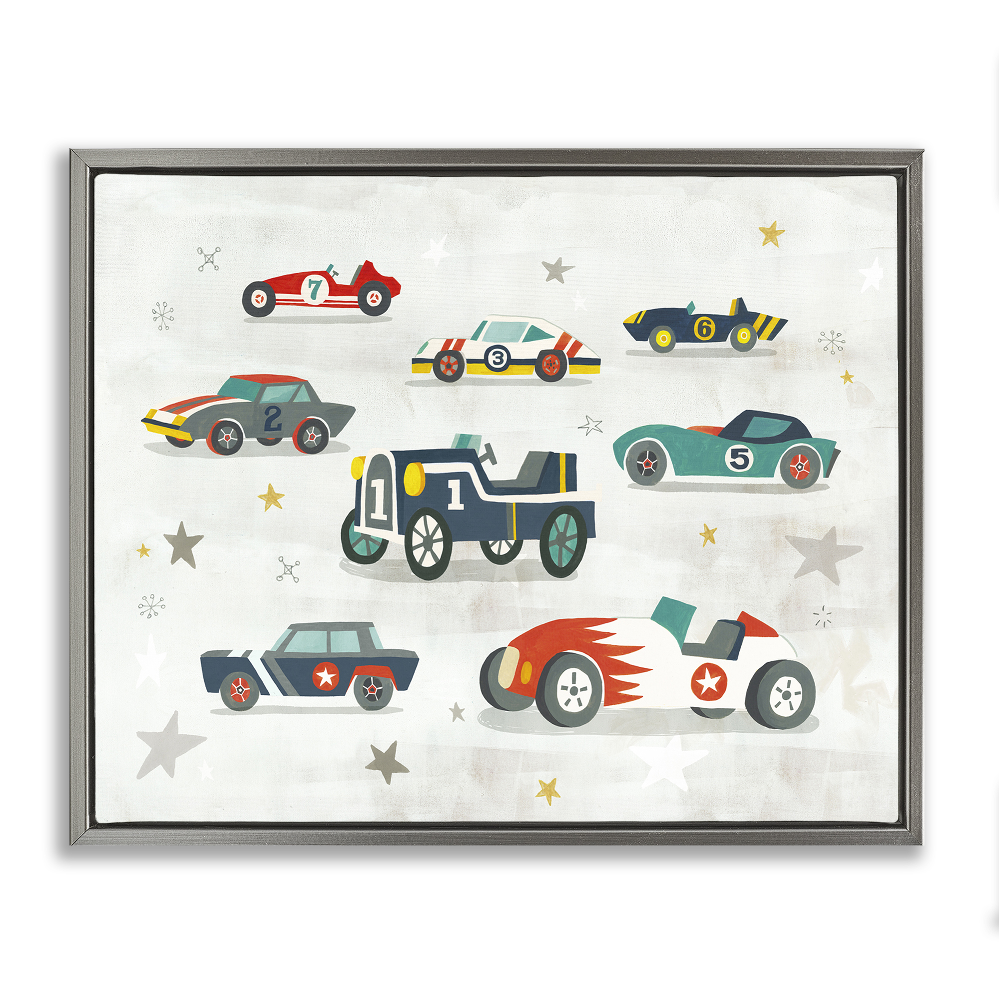 Stupell Industries Vintage Antique Race Cars Transportation Painting Gray Floater Framed Canvas Art Print Wall Art, 31 x 25