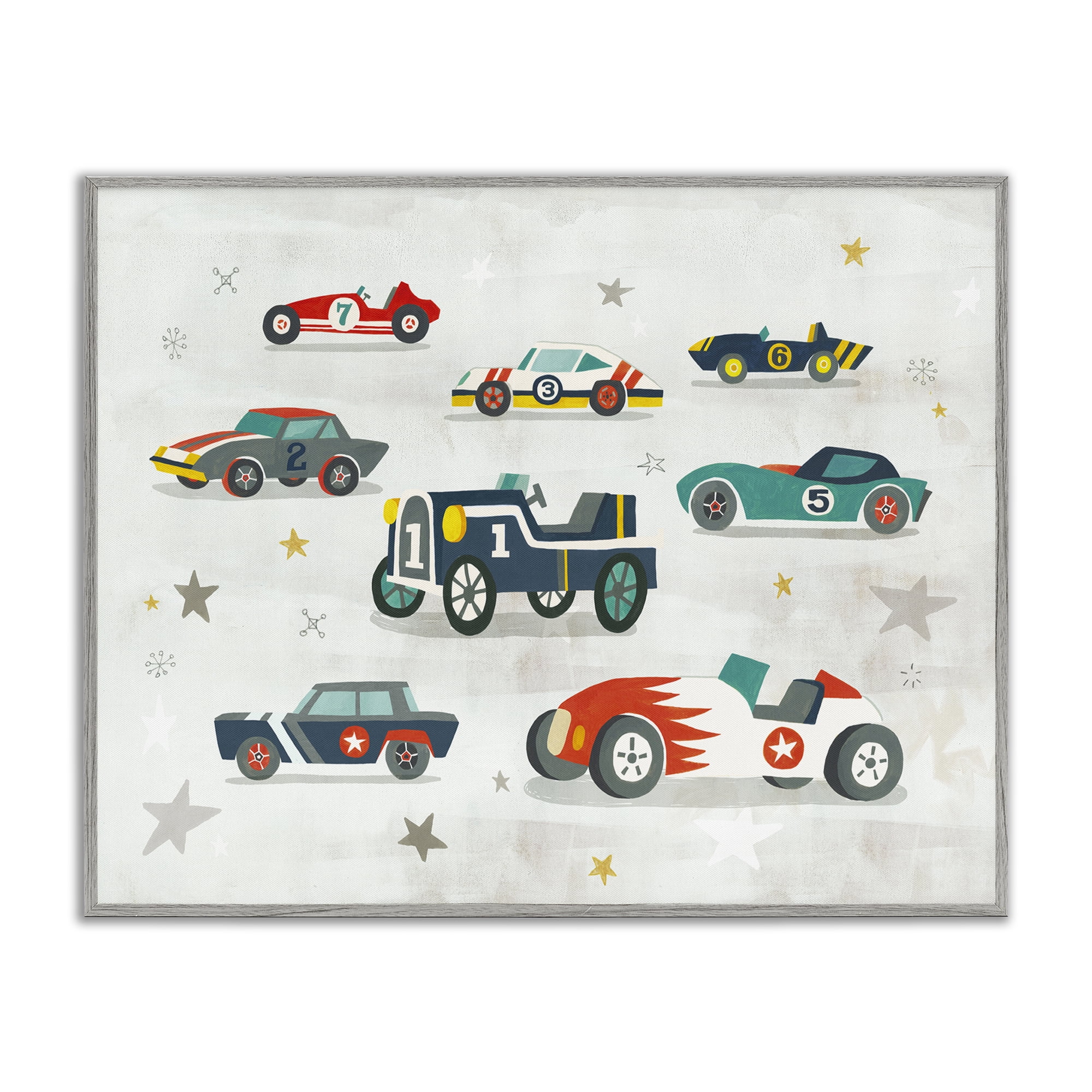 Stupell Industries Vintage Antique Race Cars Transportation Painting Gray Framed Art Print Wall Art, 14 x 11
