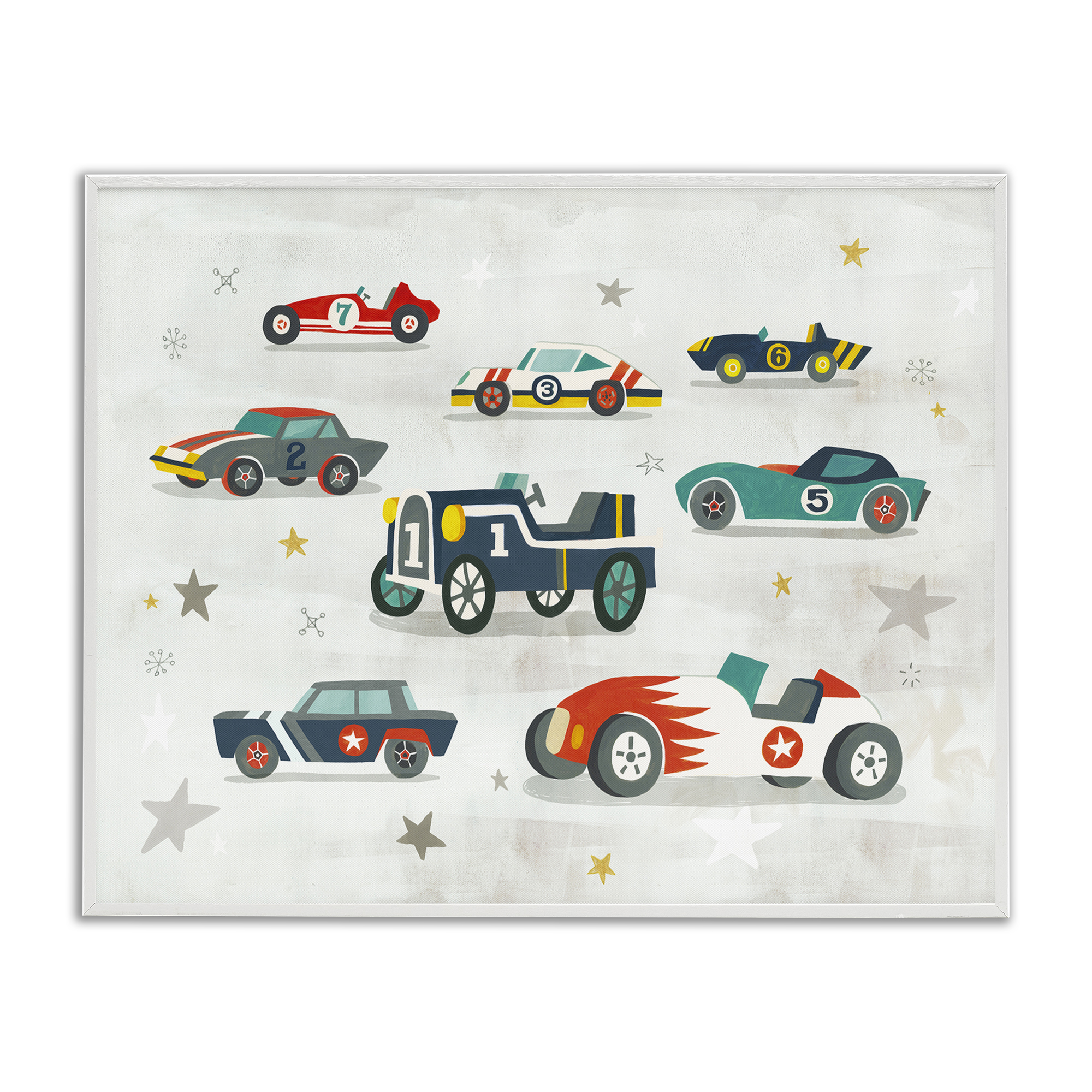 Stupell Industries Vintage Antique Race Cars Transportation Painting White Framed Art Print Wall Art, 30 x 24
