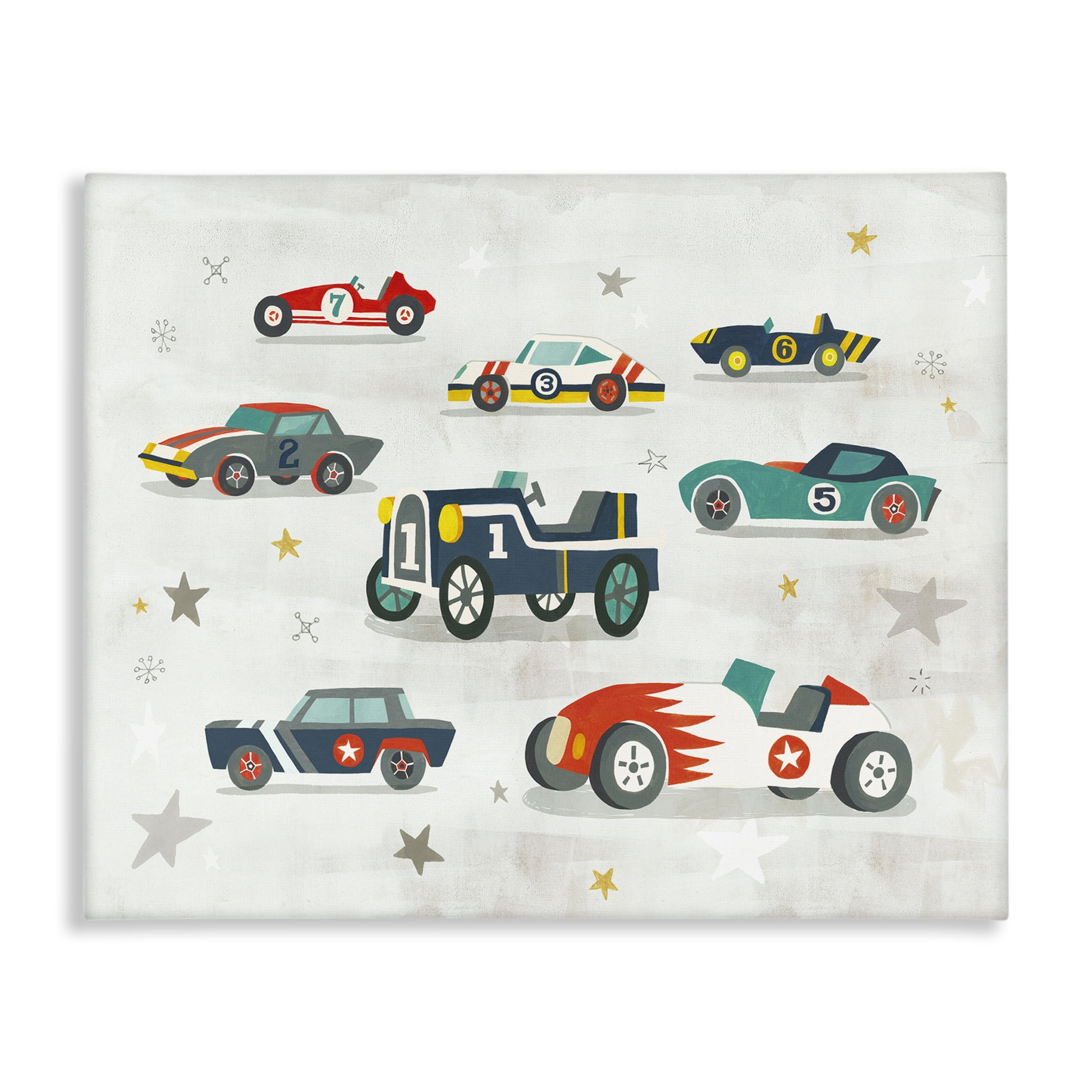 Stupell Industries Vintage Antique Race Cars Transportation Painting Wrapped Canvas Art Print Wall Art, 20 x 16