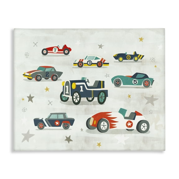 Stupell Industries Vintage Antique Race Cars Transportation Painting Wrapped Canvas Art Print Wall Art, 20 x 16