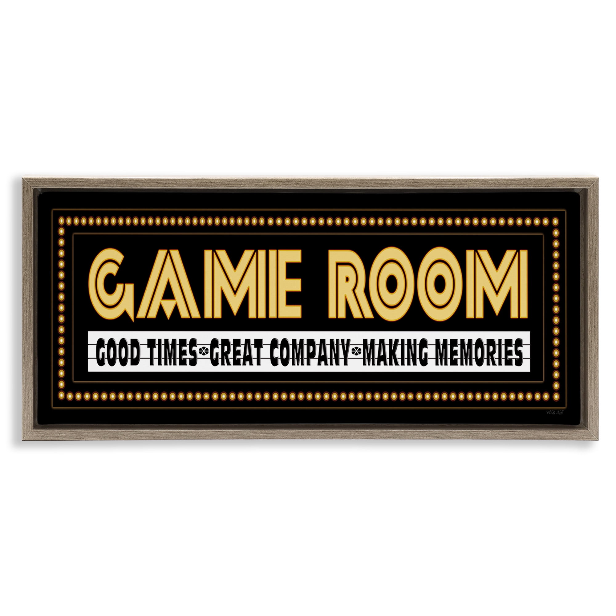 Stupell Industries Vintage Arcade Game Room Art for Kids Painting Brown Floater Framed Canvas Art Print Wall Art, 31 x 14