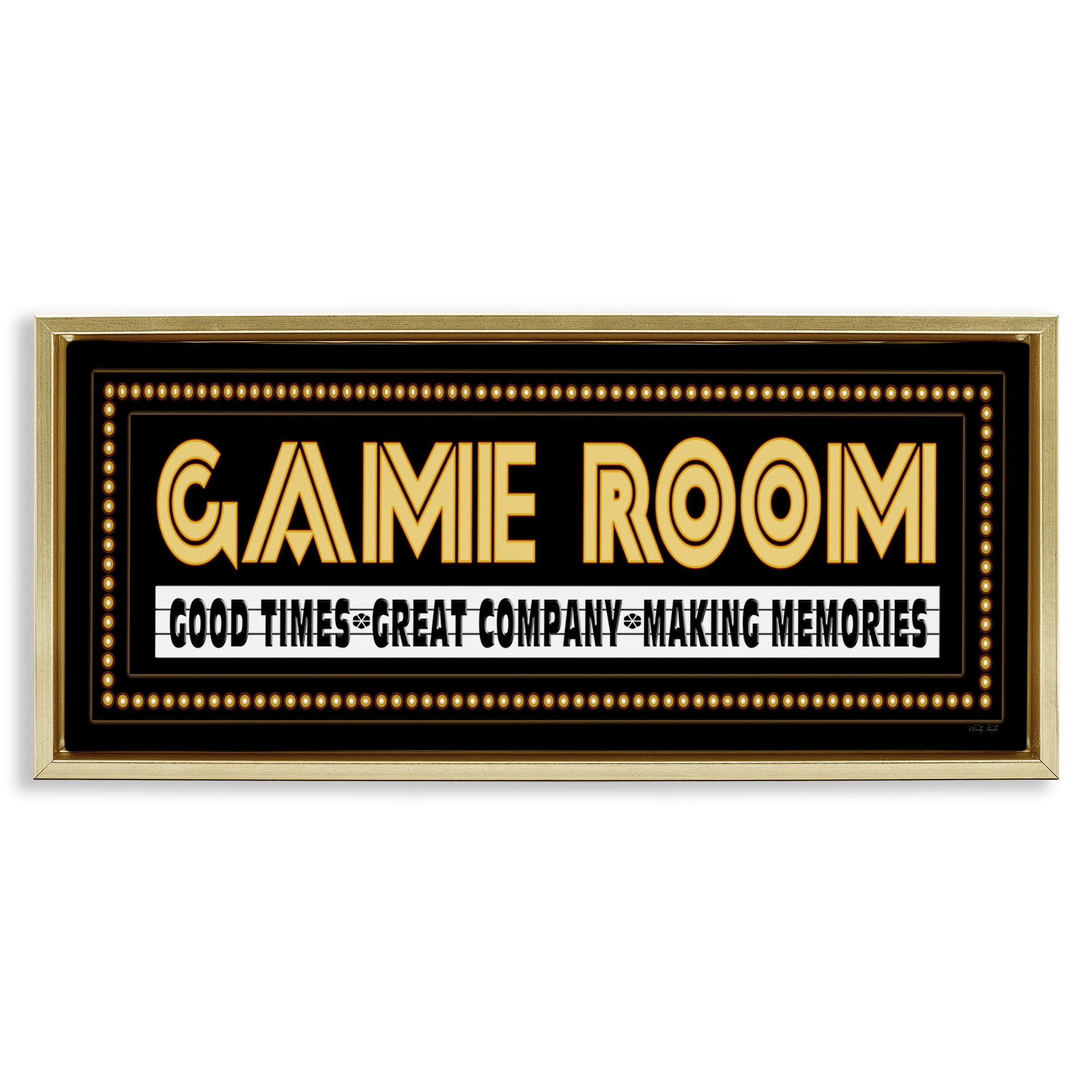 Stupell Industries Vintage Arcade Game Room Art for Kids Painting Gold Floater Framed Canvas Art Print Wall Art, 25 x 11