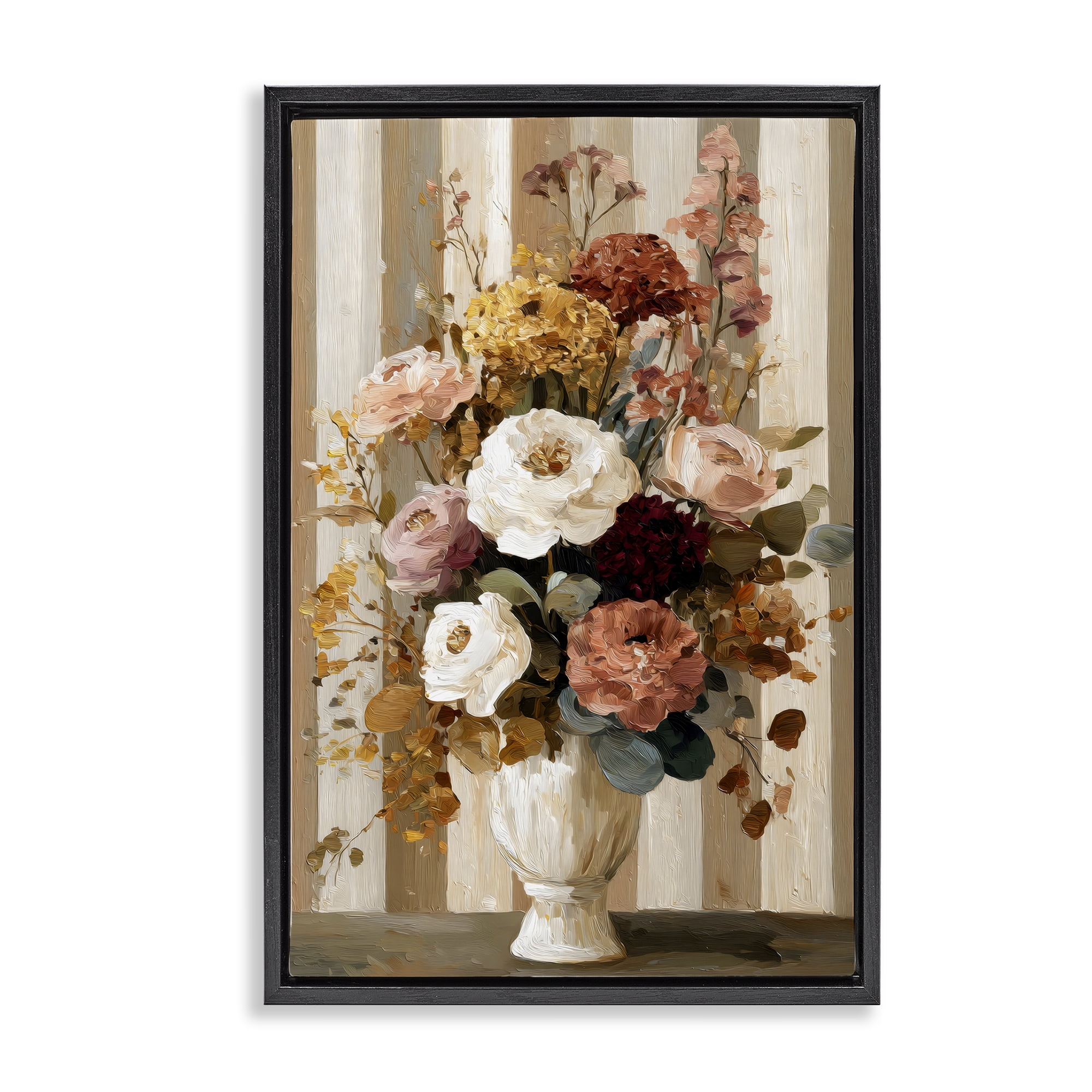Stupell Industries Vintage Arrangement in Vase Black Framed Floater Canvas Wall Art, design by Petal Prints Design