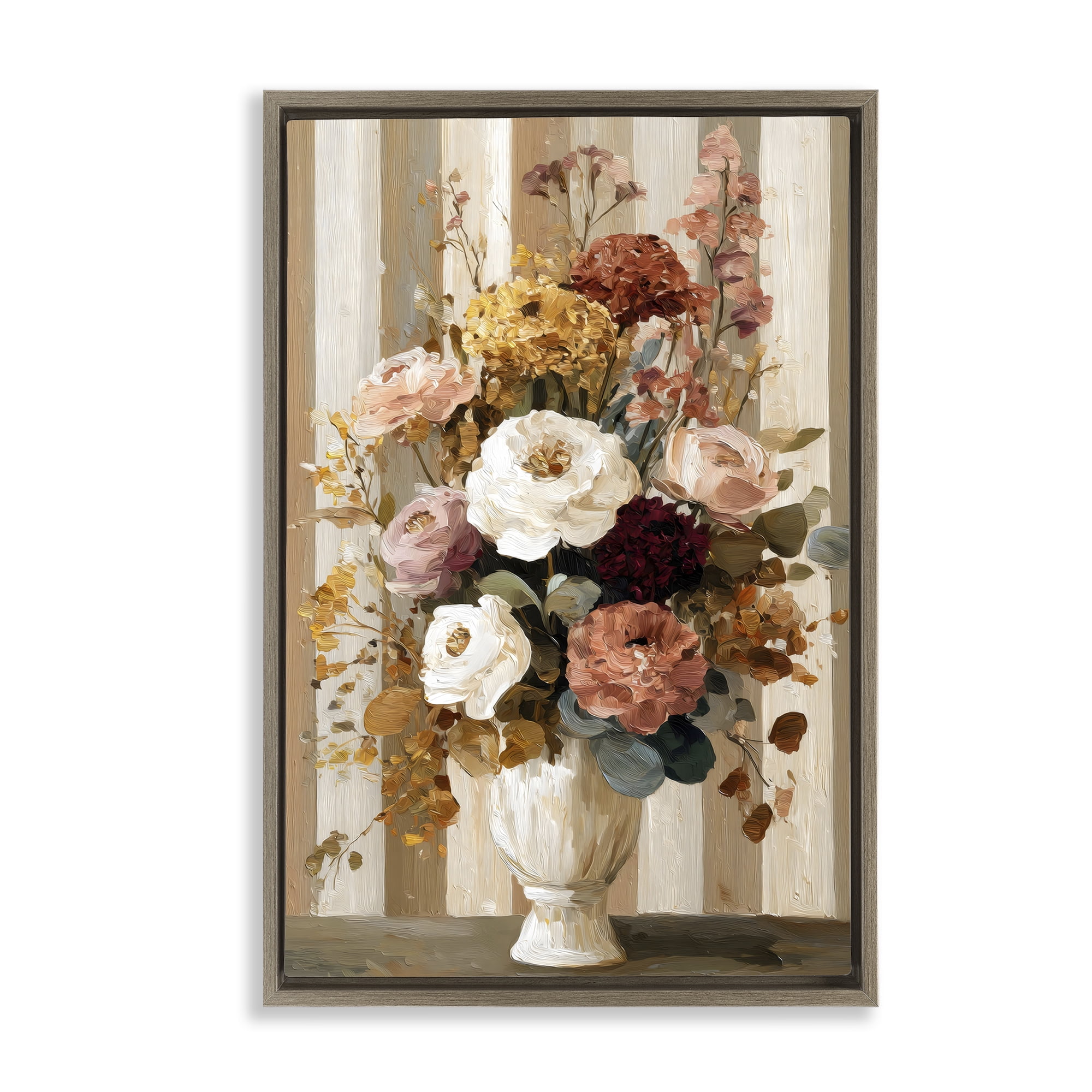 Stupell Industries Vintage Arrangement in Vase Brown Framed Floater Canvas Wall Art, design by Petal Prints Design