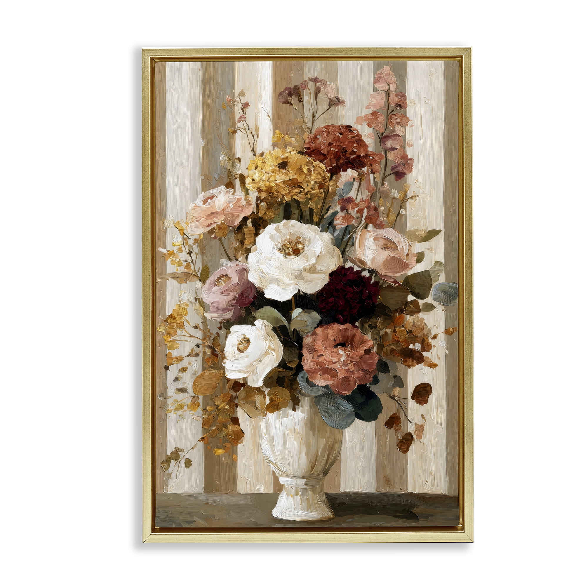 Stupell Industries Vintage Arrangement in Vase Gold Framed Floater Canvas Wall Art, design by Petal Prints Design