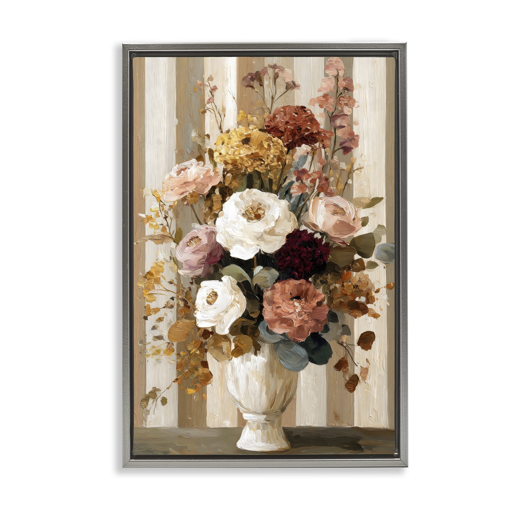 Stupell Industries Vintage Arrangement in Vase Gray Framed Floater Canvas Wall Art, design by Petal Prints Design