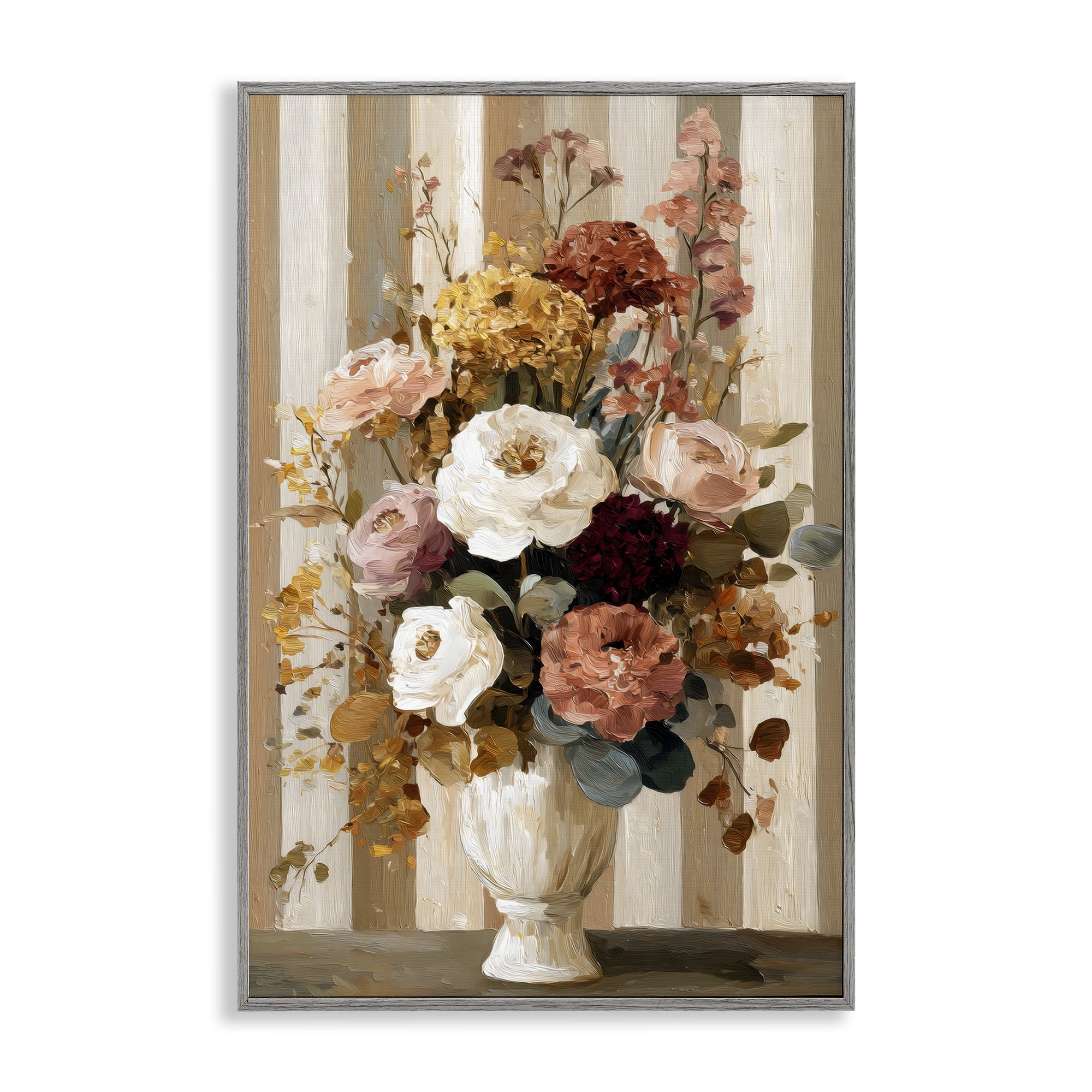 Stupell Industries Vintage Arrangement in Vase Gray Framed Giclee Art, design by Petal Prints Design
