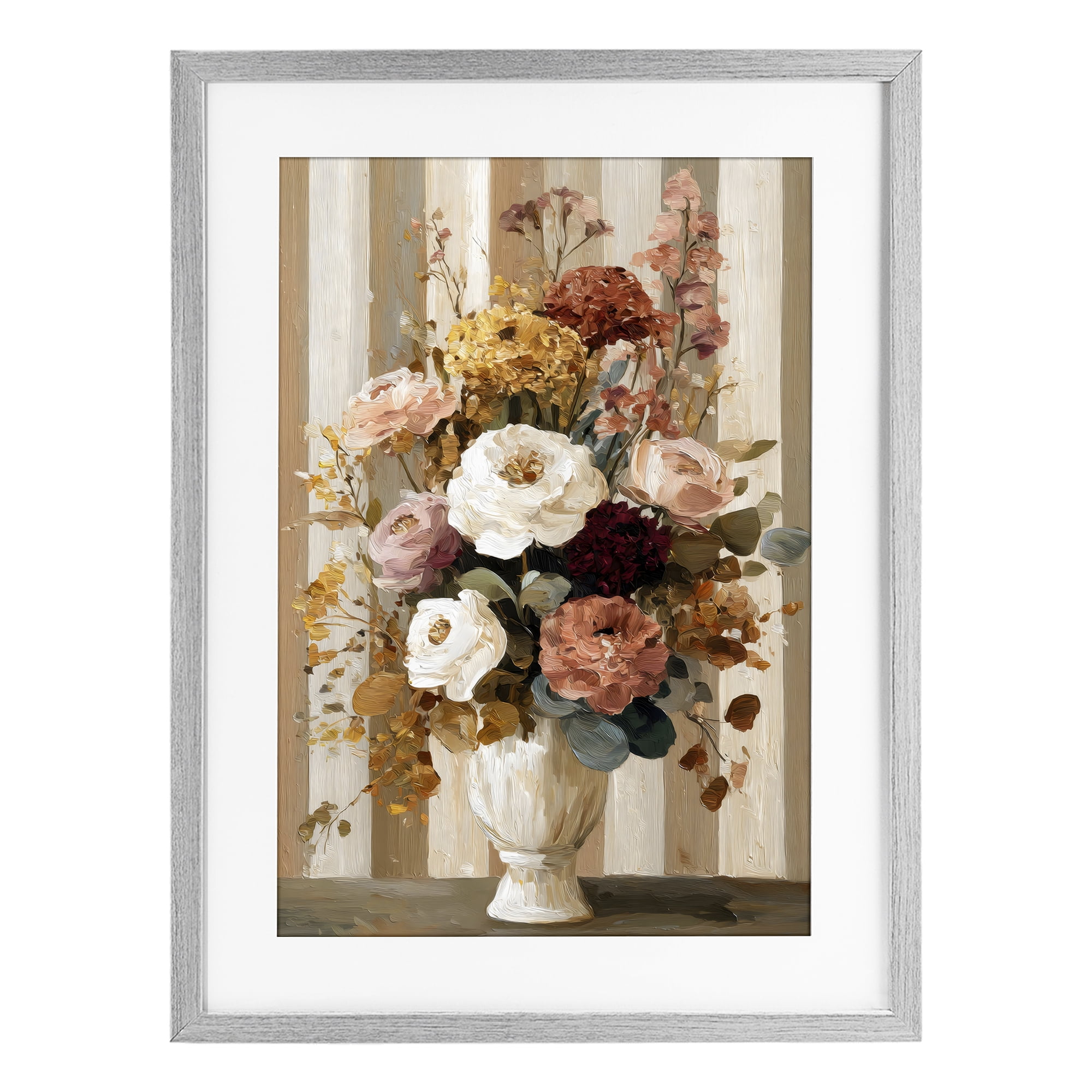 Stupell Industries Vintage Arrangement in Vase Gray Framed Print Under Glass, design by Petal Prints Design