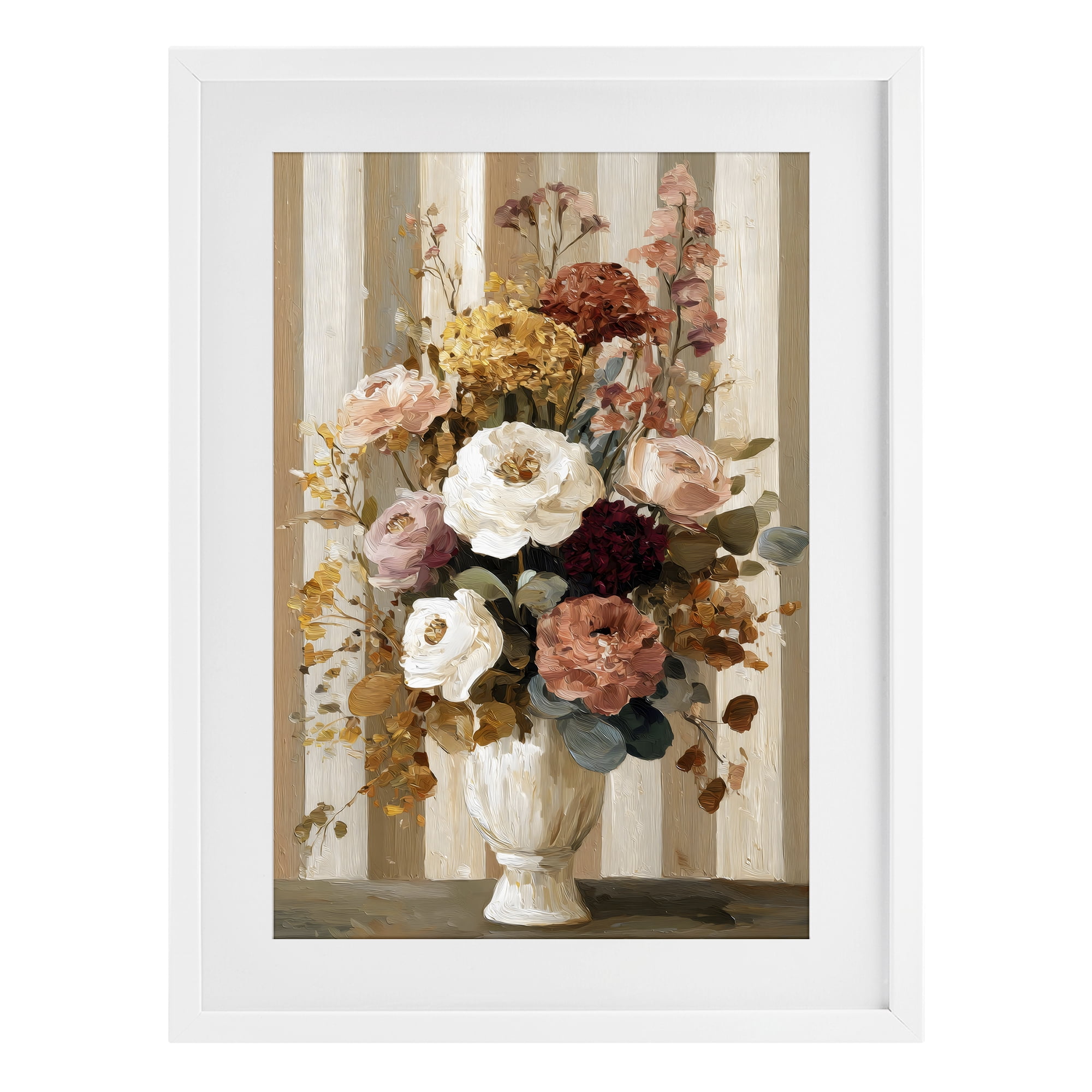 Stupell Industries Vintage Arrangement in Vase White Framed Print Under Glass, design by Petal Prints Design